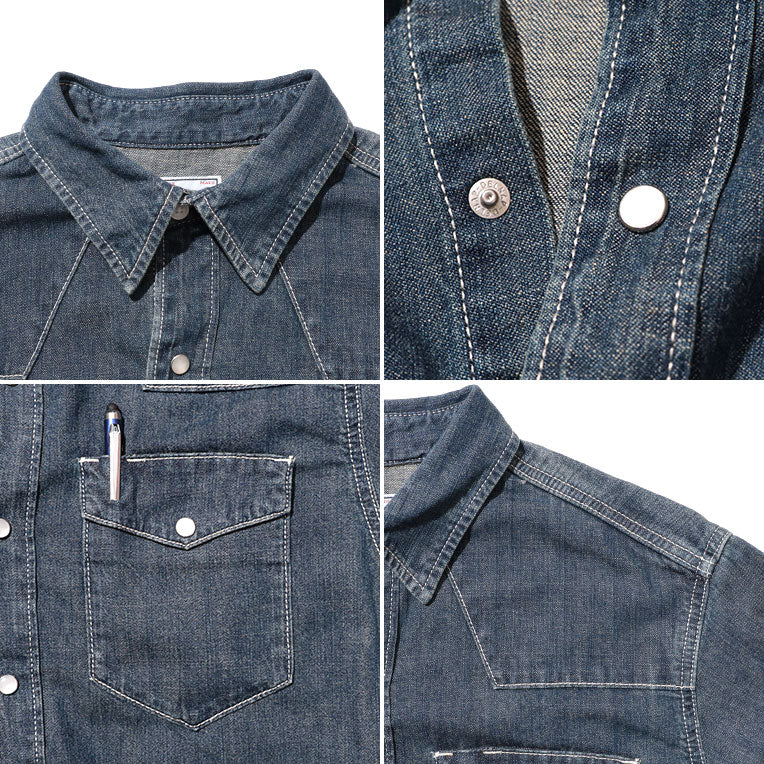 40695 USA COTTON DENIM WESTERN SHIRT - VINTAGE WASH