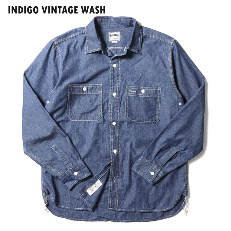 40697 USA COTTON CHAMBRAY WORK SHIRT - INDIGO VINTAGE WASH