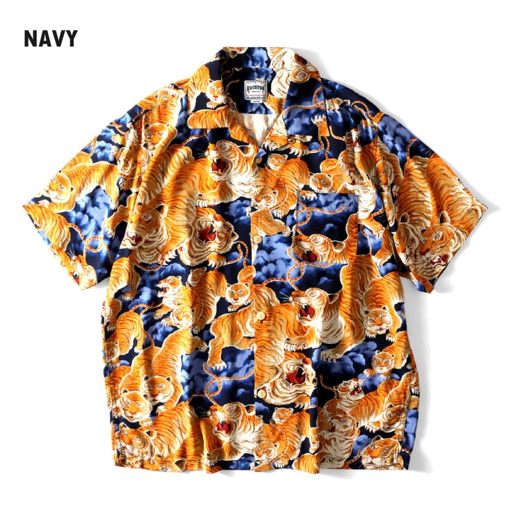 41022 ALOHA SHIRT 100 TIGER - NAVY