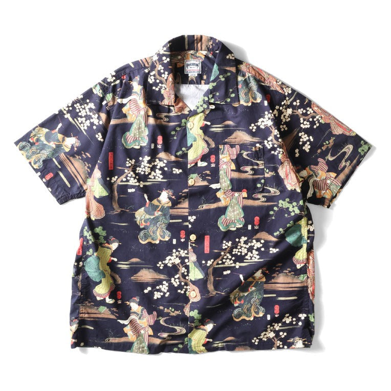 41169 × Utagawa Kuniyoshi COTTON RAYON ALOHA SHIRT (Sumida River Morning Mist) - BLACK