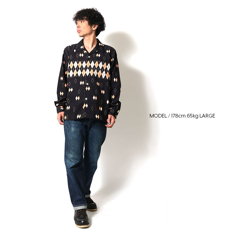 41261 PRINT CORDUROY SHIRT (ARGYLE) - BLACK