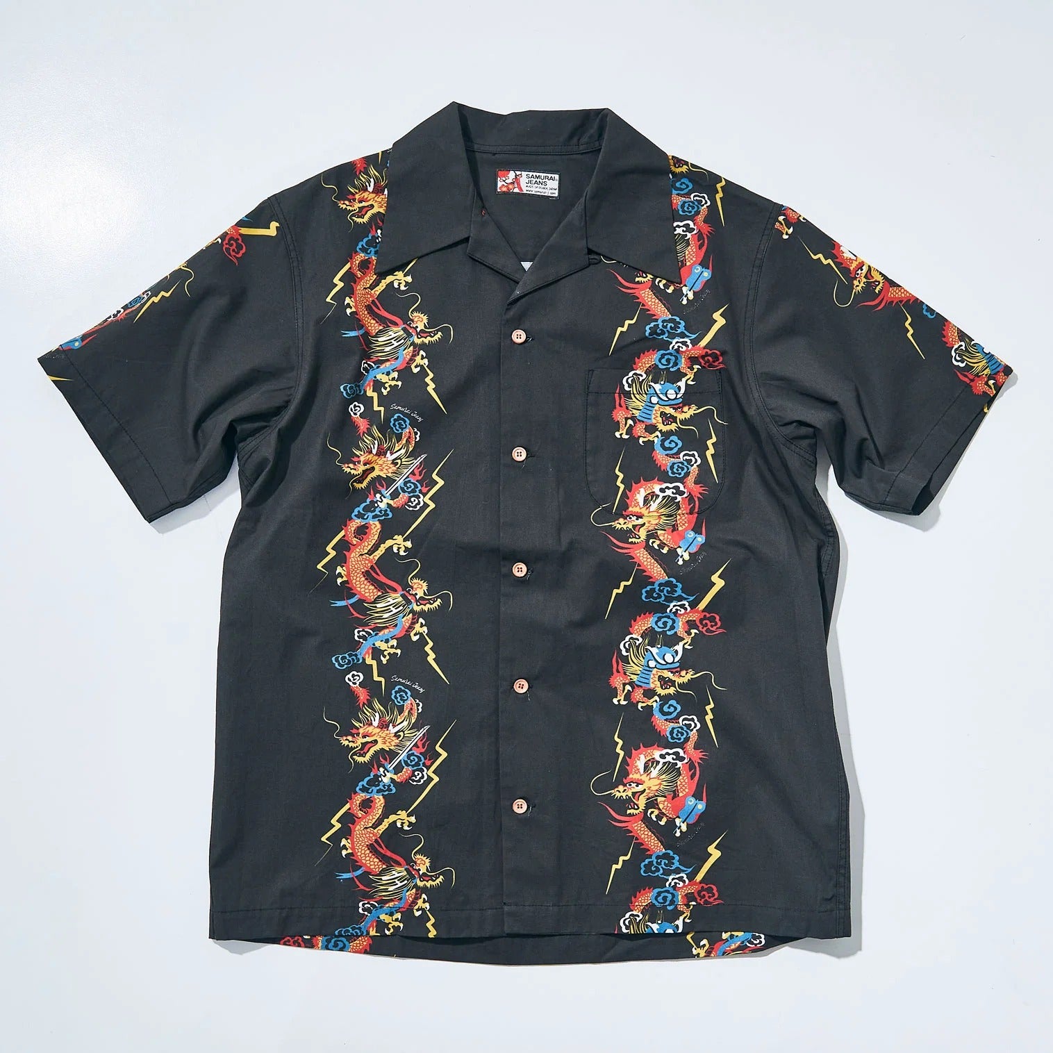 SSA24-01 DRAGON MOTIF HAWAIIAN SHIRT - BLACK