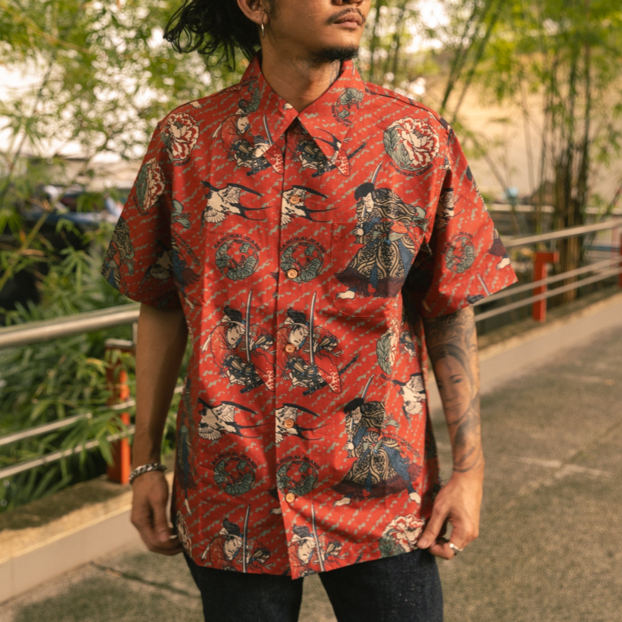 SSA24-02 SAMURAI PATTERN HAWAIIAN SHIRT - RED