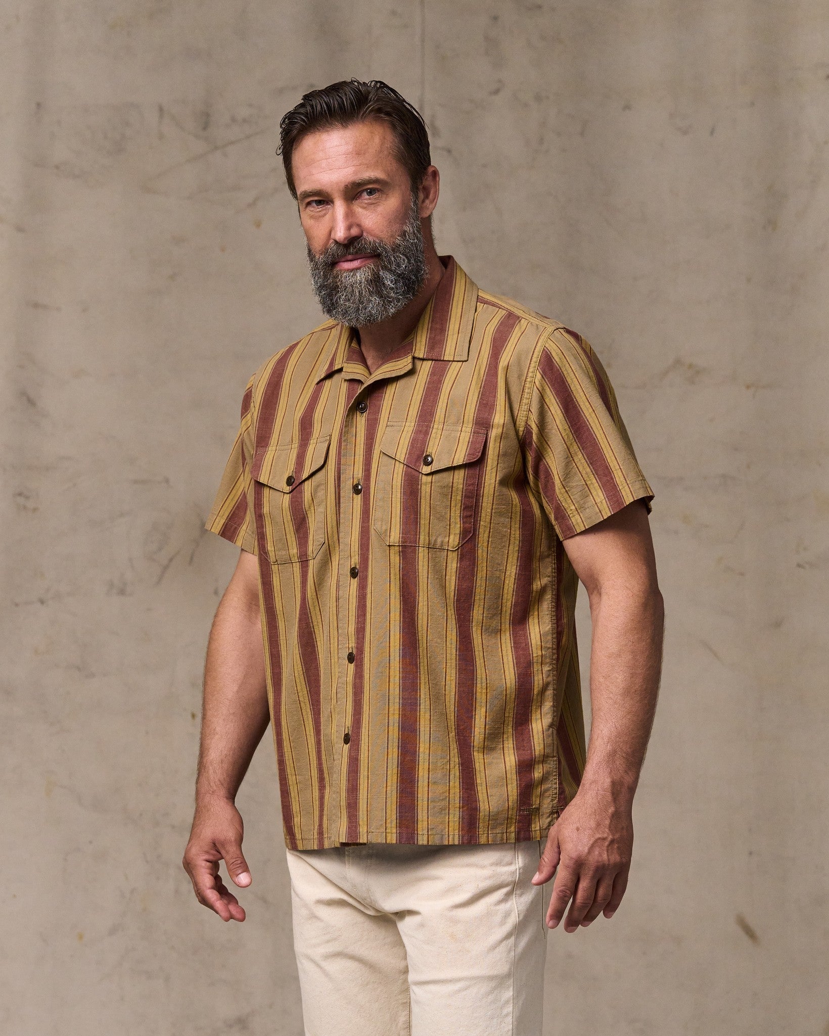 CHAMBRAY CAMP SHIRT - BRICK/TAN