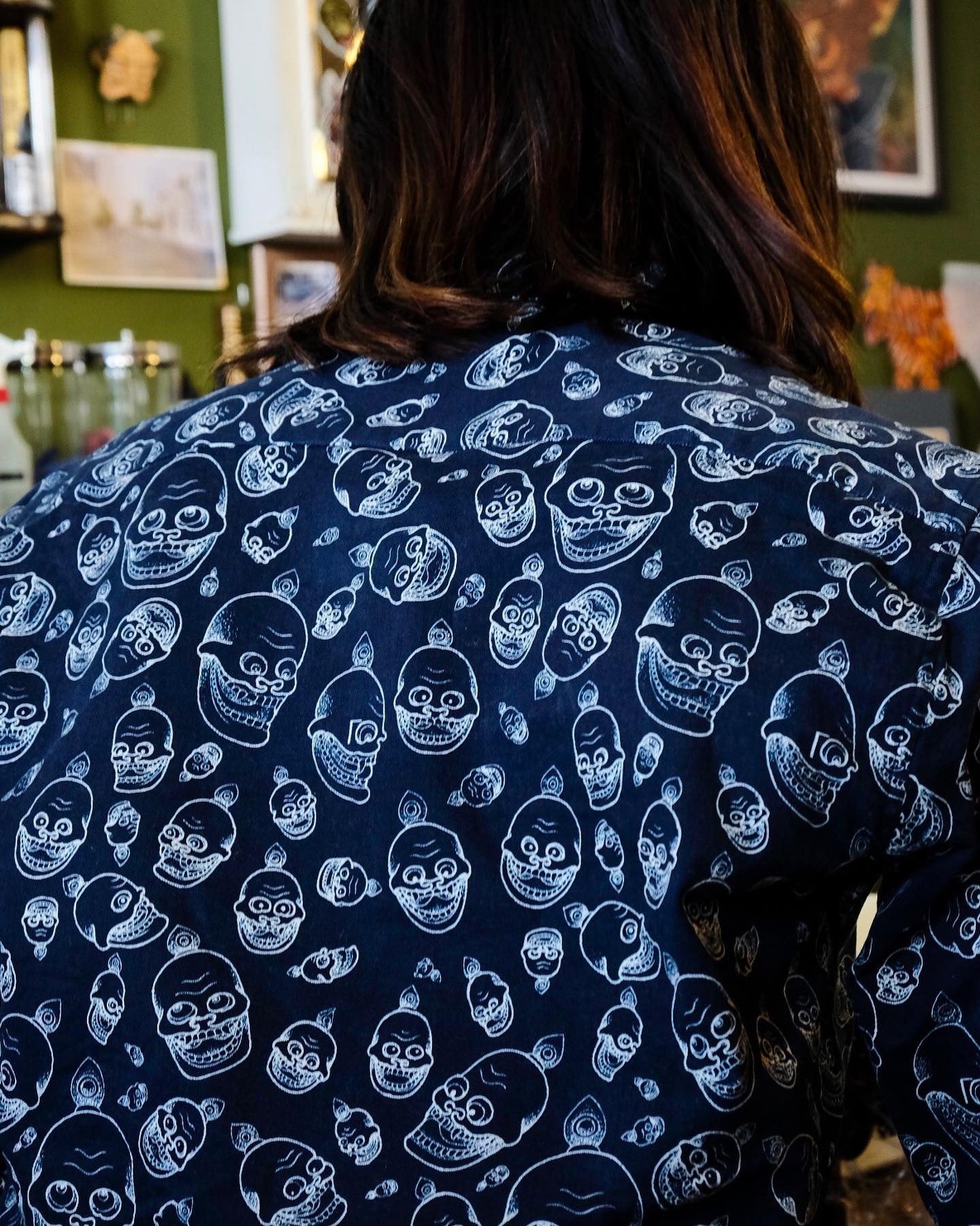 YONI ZILBER TIBET SKULL SHIRT - NAVY/WHITE