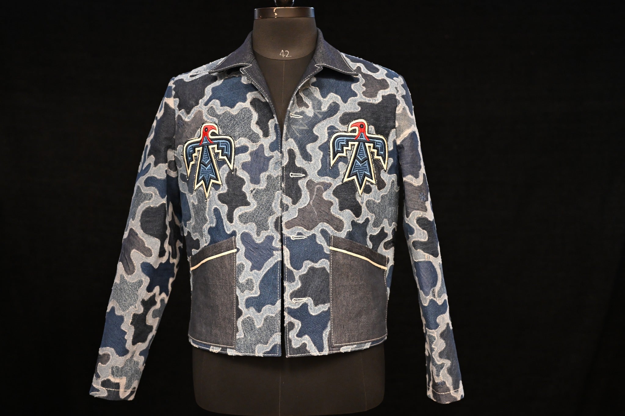 AK/PR/LOT1/JKT/019 AK Original Handmade Denim Camo Jacket with Eagle Patch and Emb Tiger Lining - CAMO