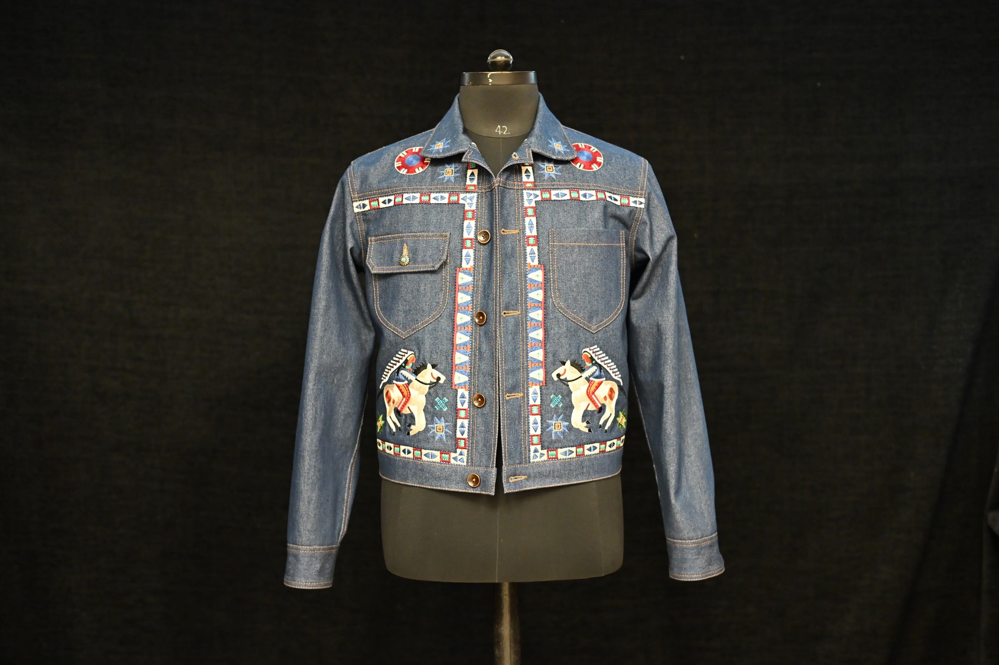 AK/PR/LOT1/JKT/005 Navajo Embroidered Denim Jacket (Japan Selv Phoenix) - INDIGO