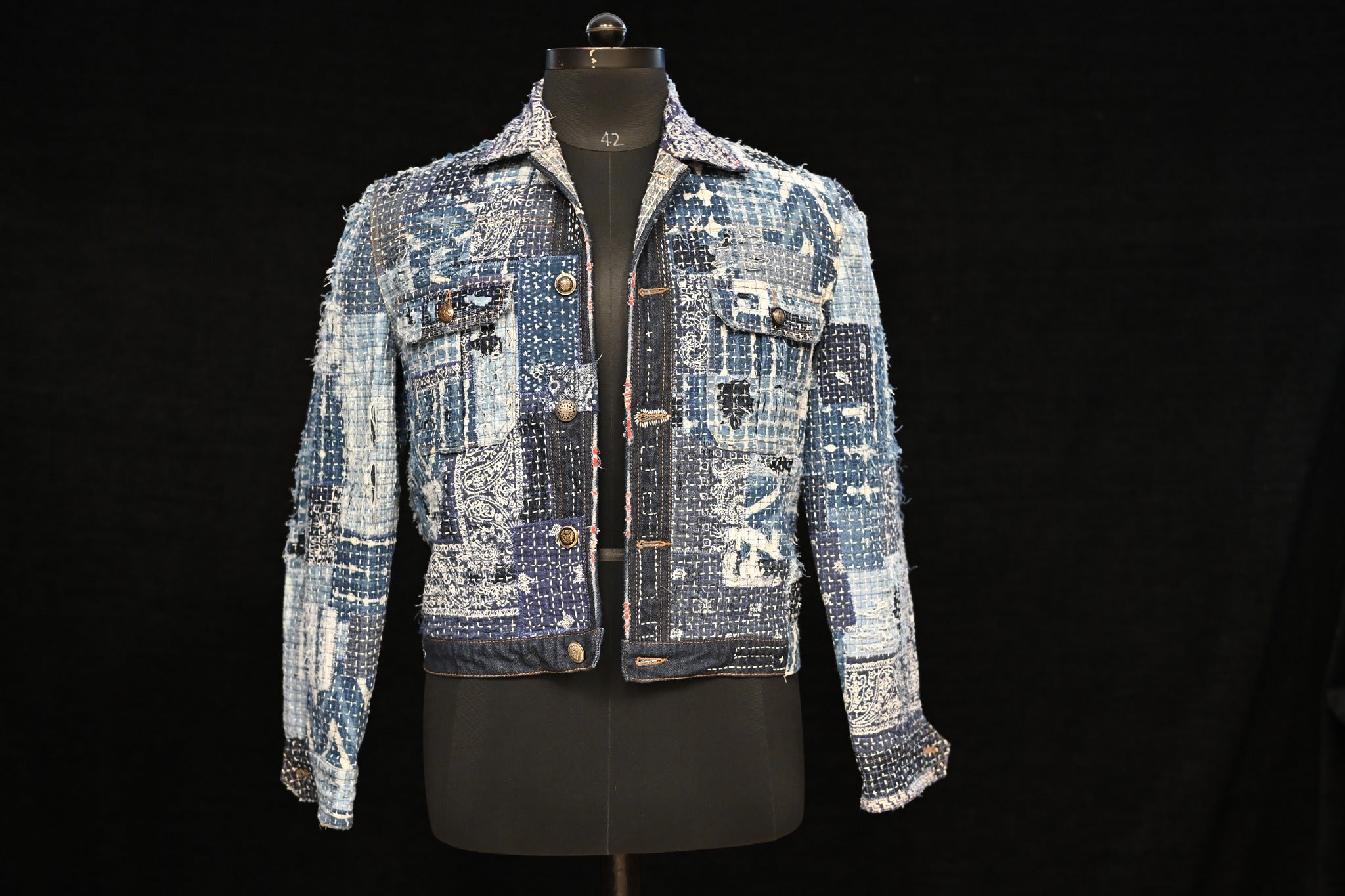 AK/PR/LOT1/JKT/010 Type 2 - Distressed Denim Jacket with Patchwork & Boro (Japan Selv) - INDIGO