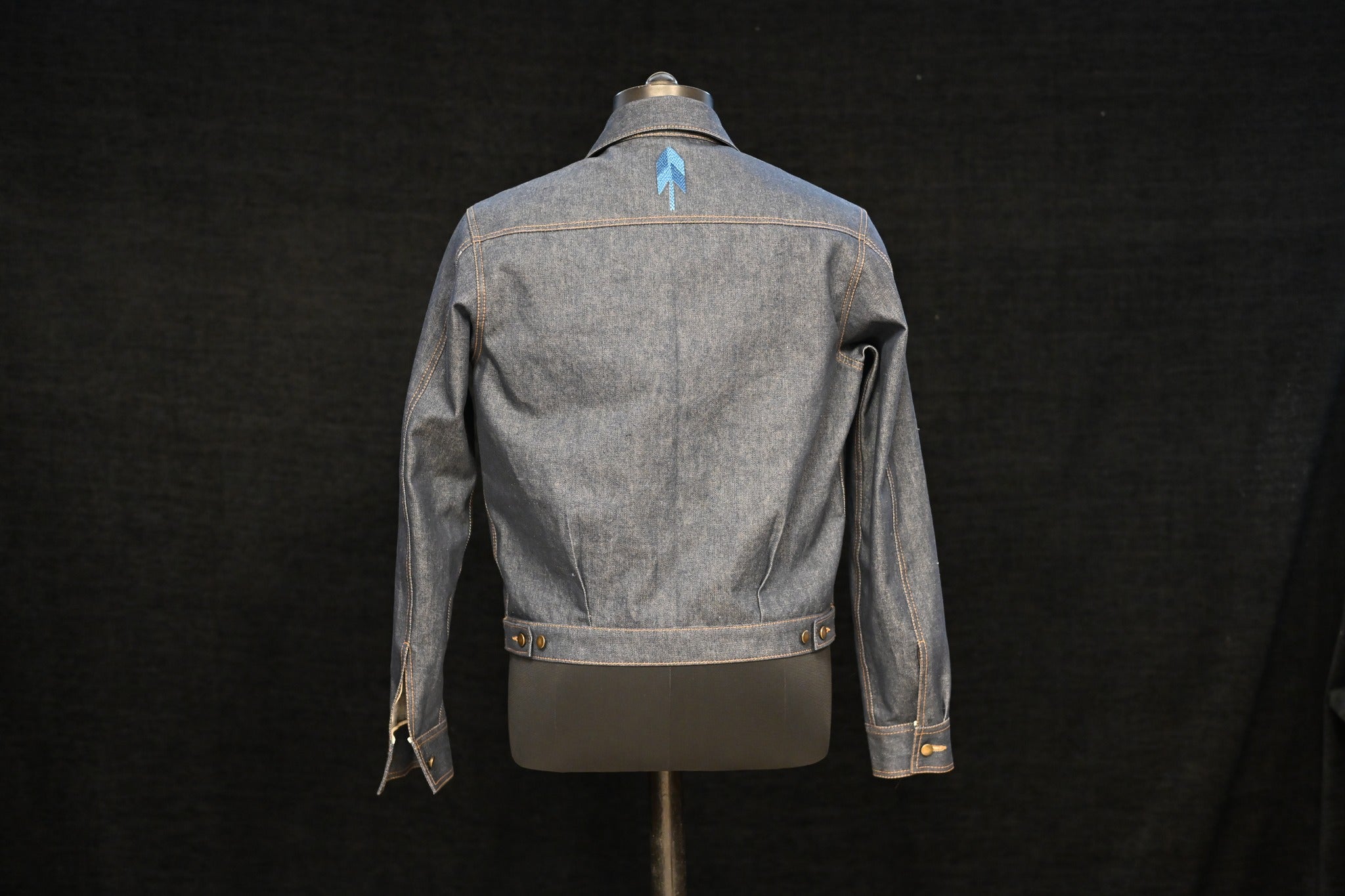 AK/PR/LOT1/JKT/001 Type-1 Japanese Selvedge Denim Aztec Motif Jacket (Blue) - INDIGO