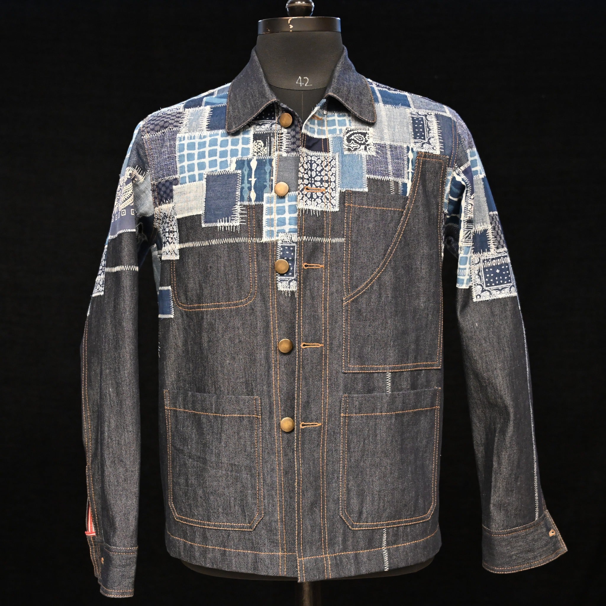 AK/PR/LOT1/CJKT/001 Half Boro Patch Denim Chore Jacket (Japan Selv) - INDIGO