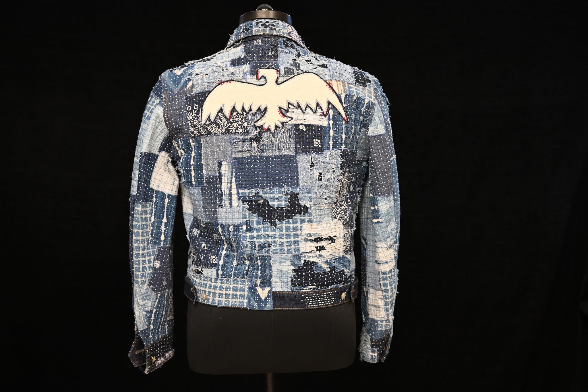 AK/PR/LOT1/JKT/009 Type 2 - Distressed Denim Jacket with Patchwork & Boro (Japan Selv) - INDIGO