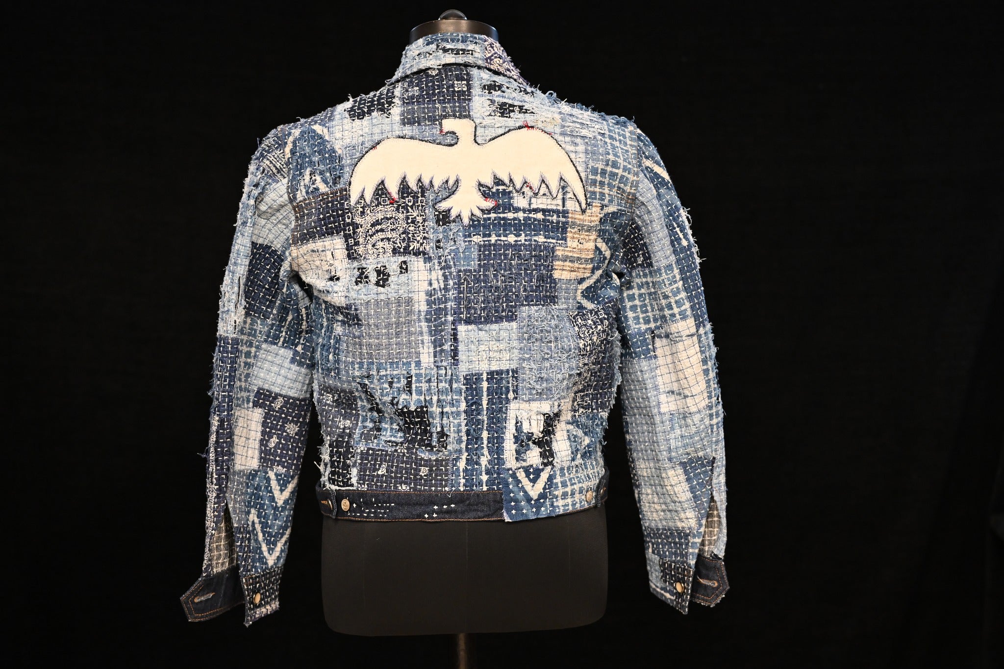 AK/PR/LOT1/JKT/010 Type 2 - Distressed Denim Jacket with Patchwork & Boro (Japan Selv) - INDIGO