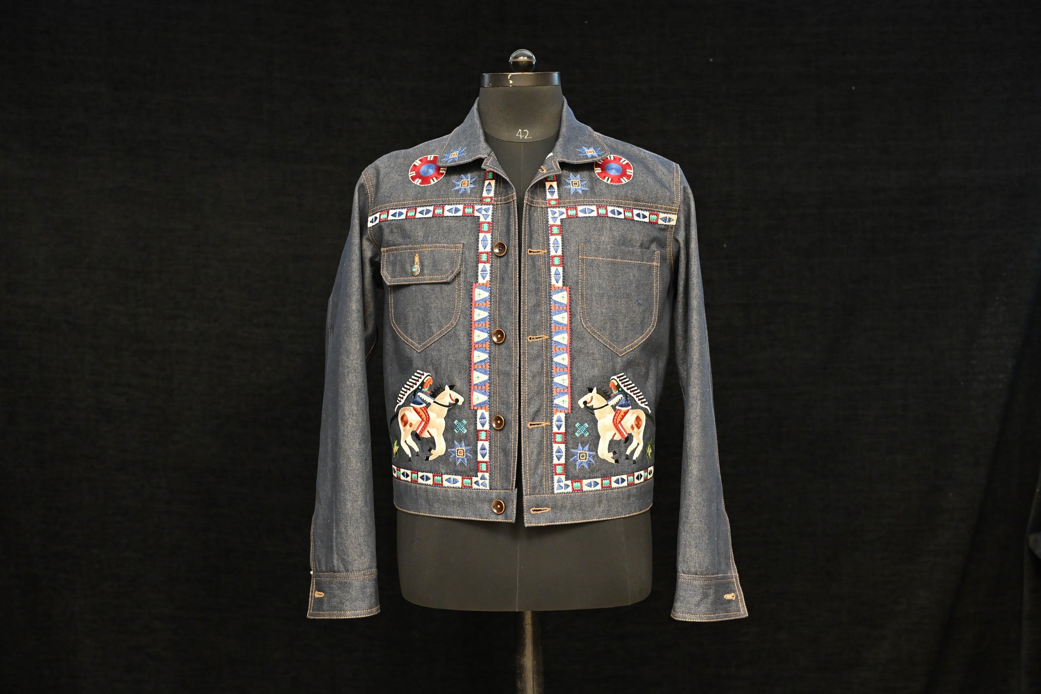 AK/PR/LOT1/JKT/006 Navajo Embroidered Denim Jacket (Japan Selv Totem) - INDIGO
