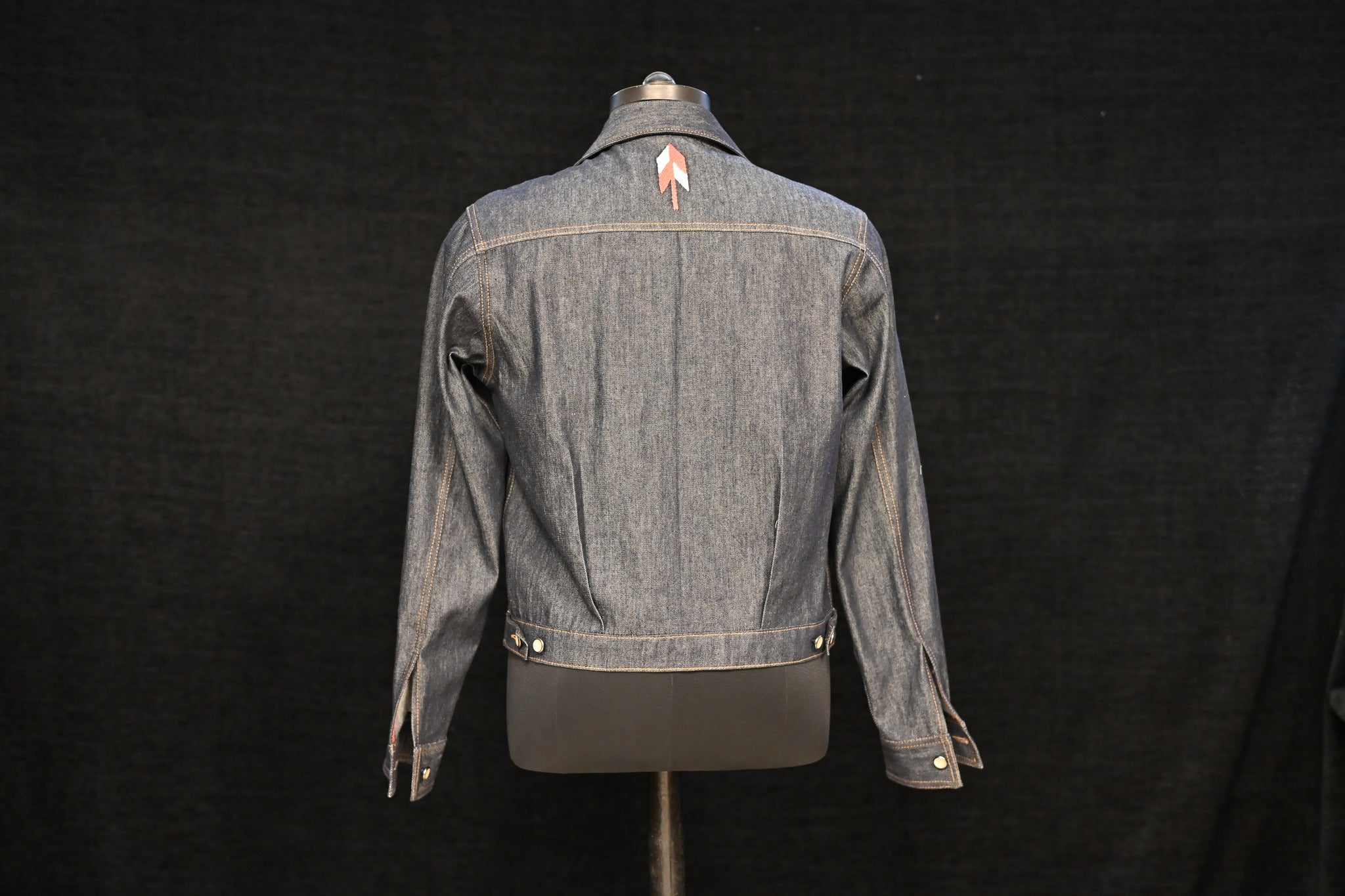 AK/PR/LOT1/JKT/003 Type-1 Japanese Selvedge Denim Aztec Motif Jacket (Red) - INDIGO