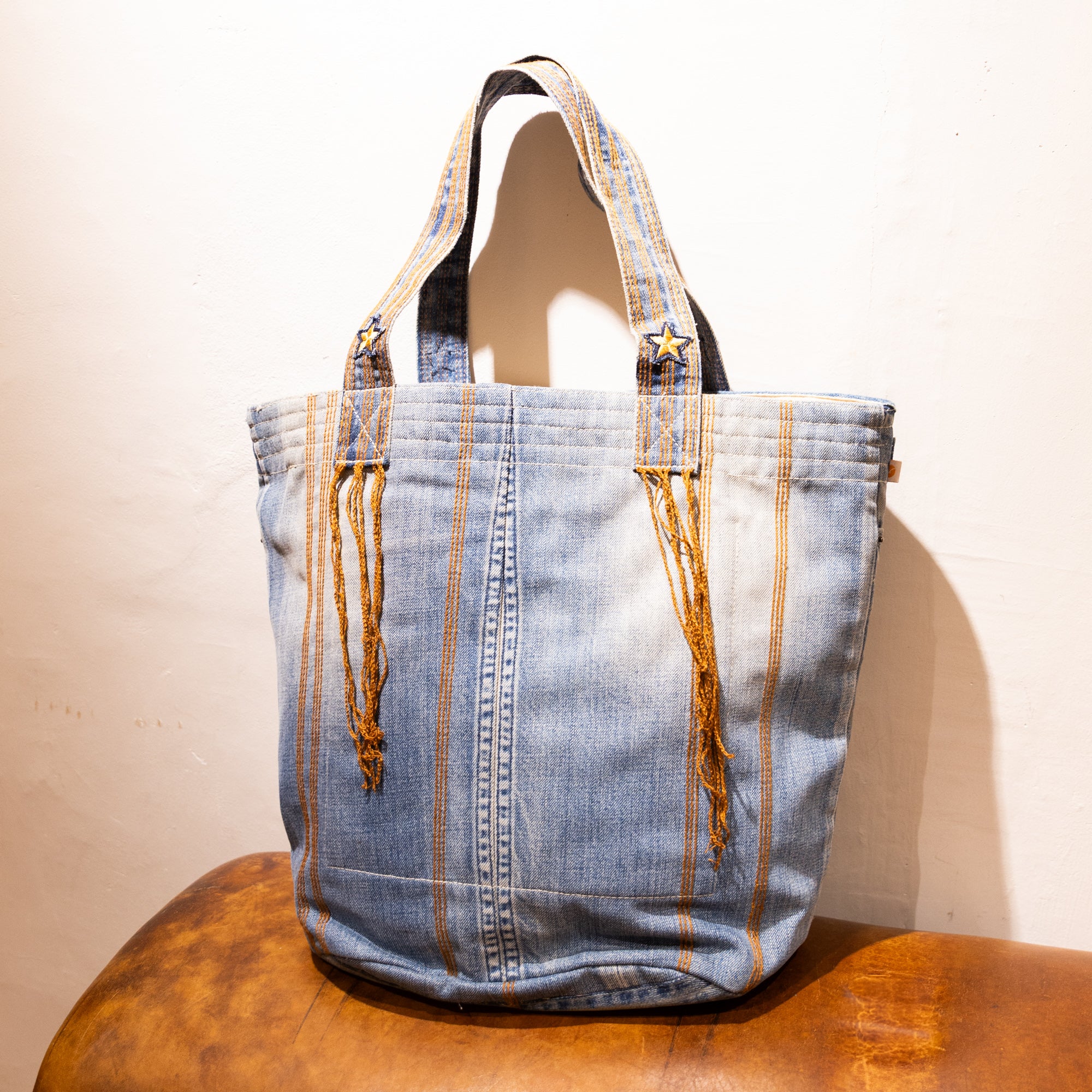 AK/PR/LOT1/ACC/002 Handmade Vintage Two Star Denim Tote - INDIGO
