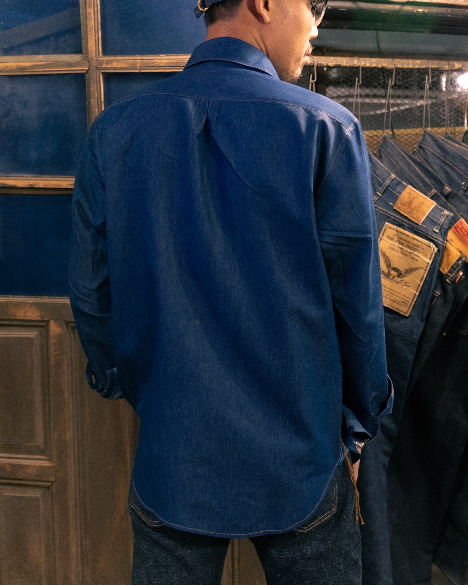 AK/PR/LOT1/SHRT001 Shirt Pattern 1 Dark Blue Cotton Shirt with Coin Pocket and Rounded Long Band Collar - INDIGO