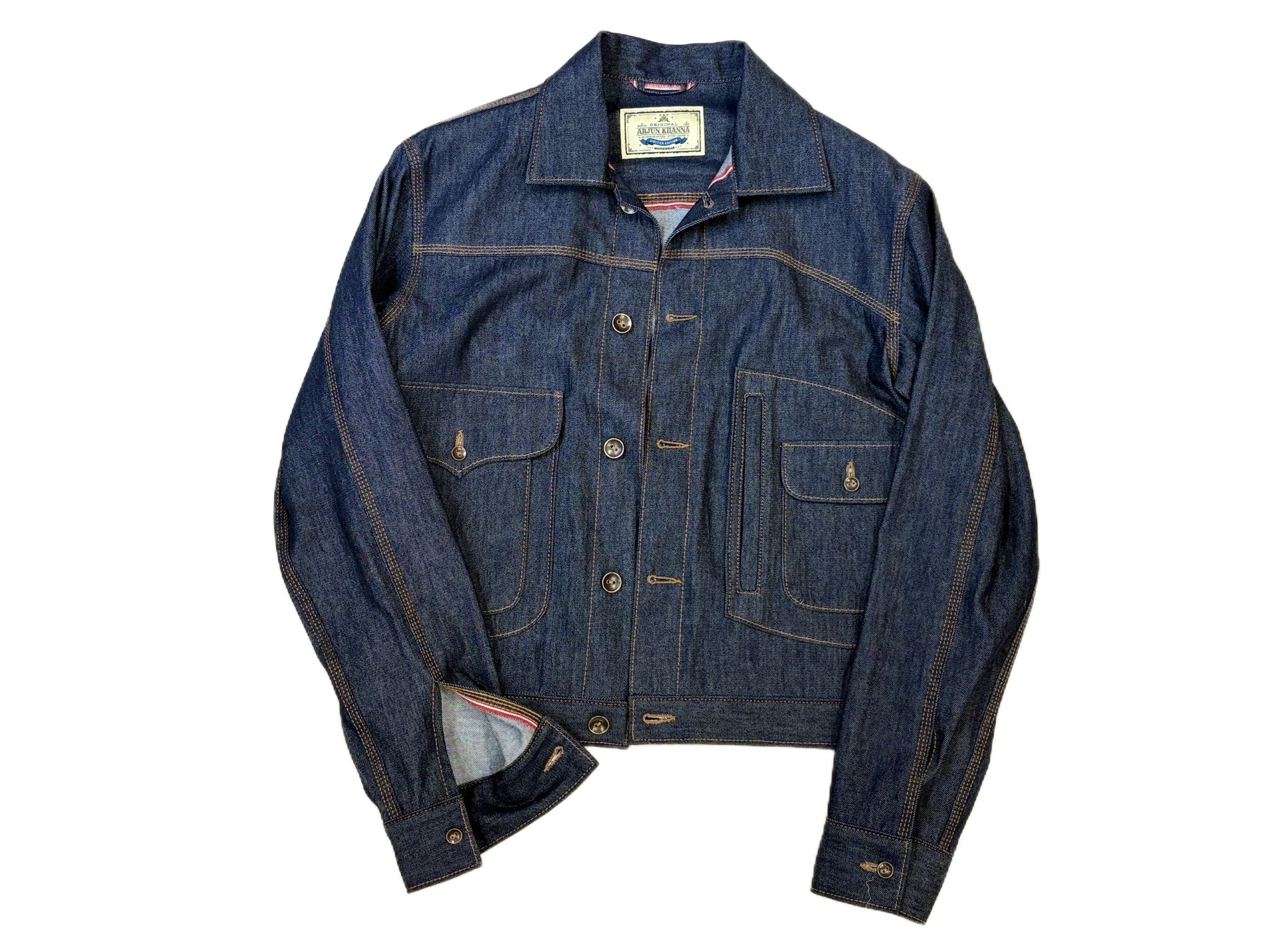 AK/PR/LOT2/JKT/030 Denim Document Jacket with curved yoke Red Japanese selvedge - INDIGO