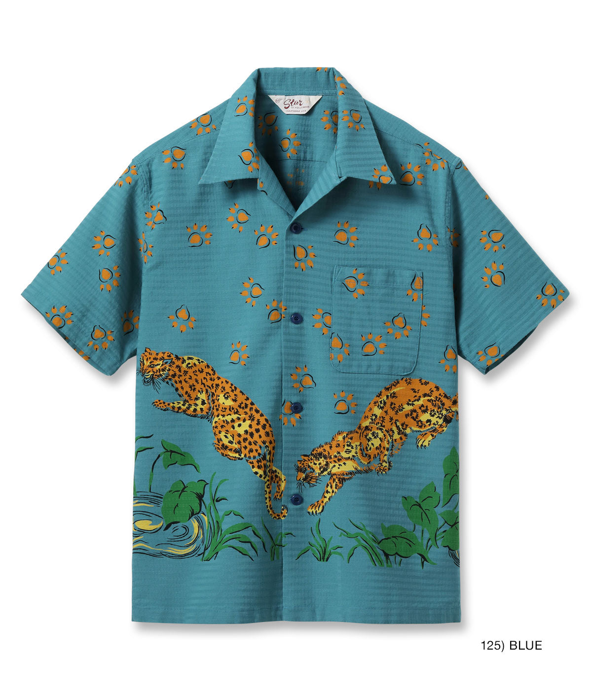 SH39720 DOBBY COTTON OPEN SHIRT LEOPARD - BLUE