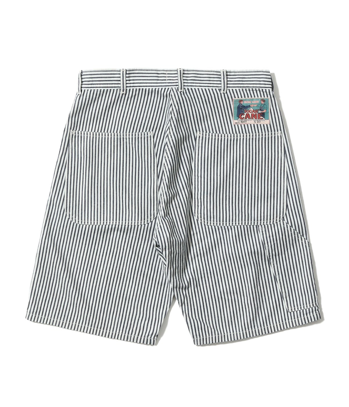 SC52640 FICTION ROMANCE 6oz. INDIGO STRIPE DOUBLE KNEE SHORTS - OFF WHITE