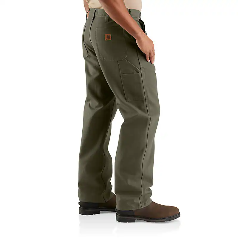 LOOSE STRAIGHT WASHED DUCK DUNGAREE WORK PANTS - MOSS