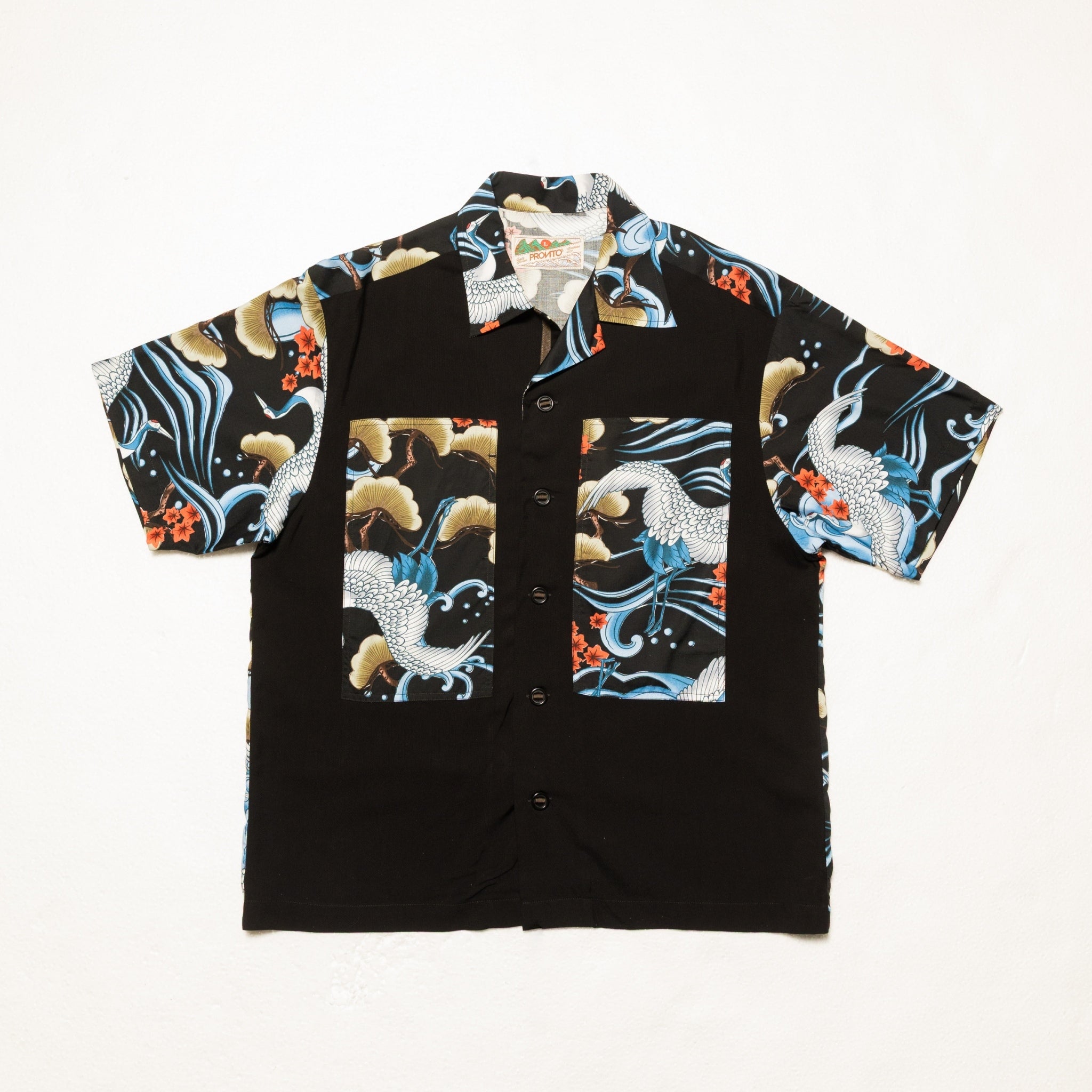 MASH UP ALOHA SHIRT - BLACK CRANE