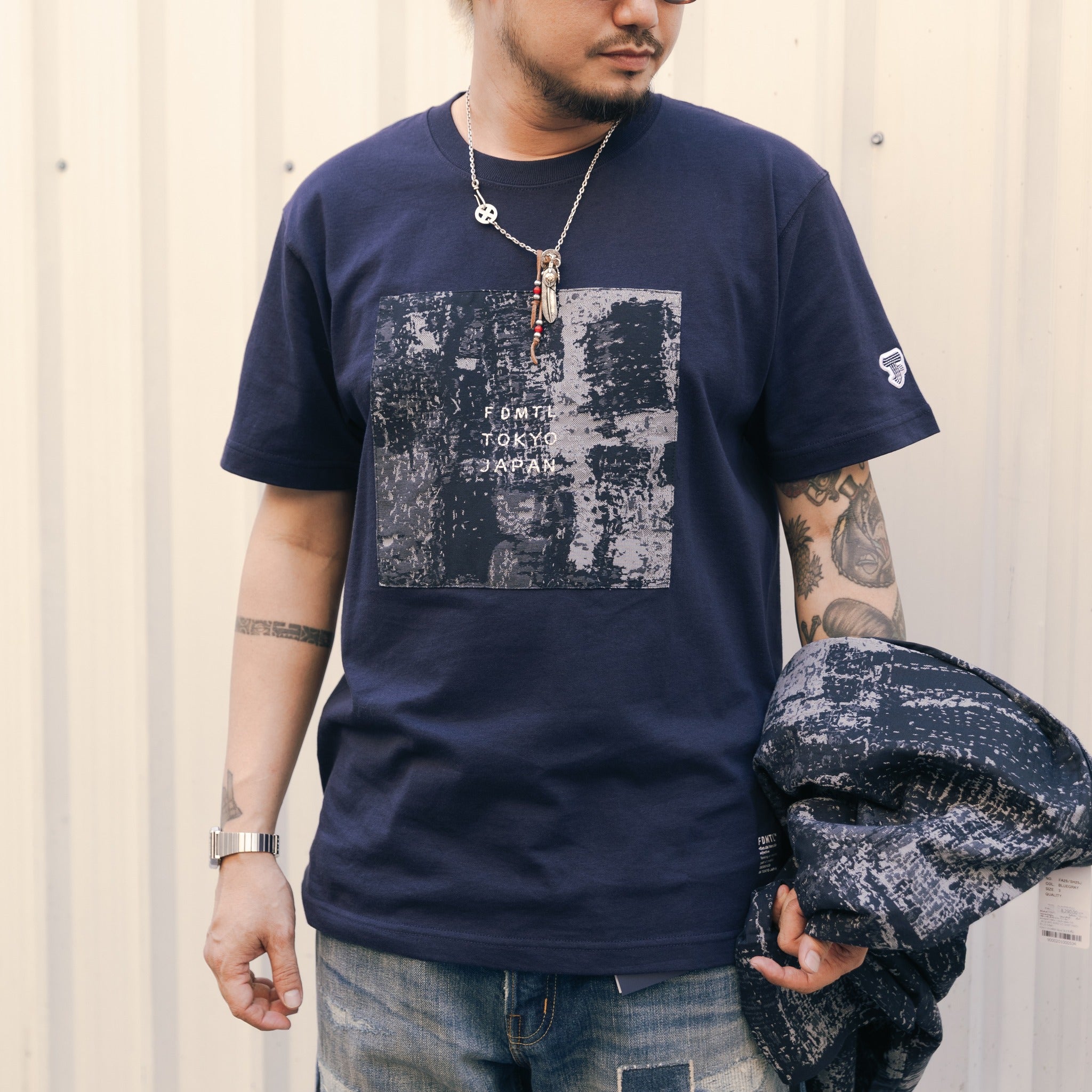 SQUARE JACQUARD TEE (FA25) - NAVY