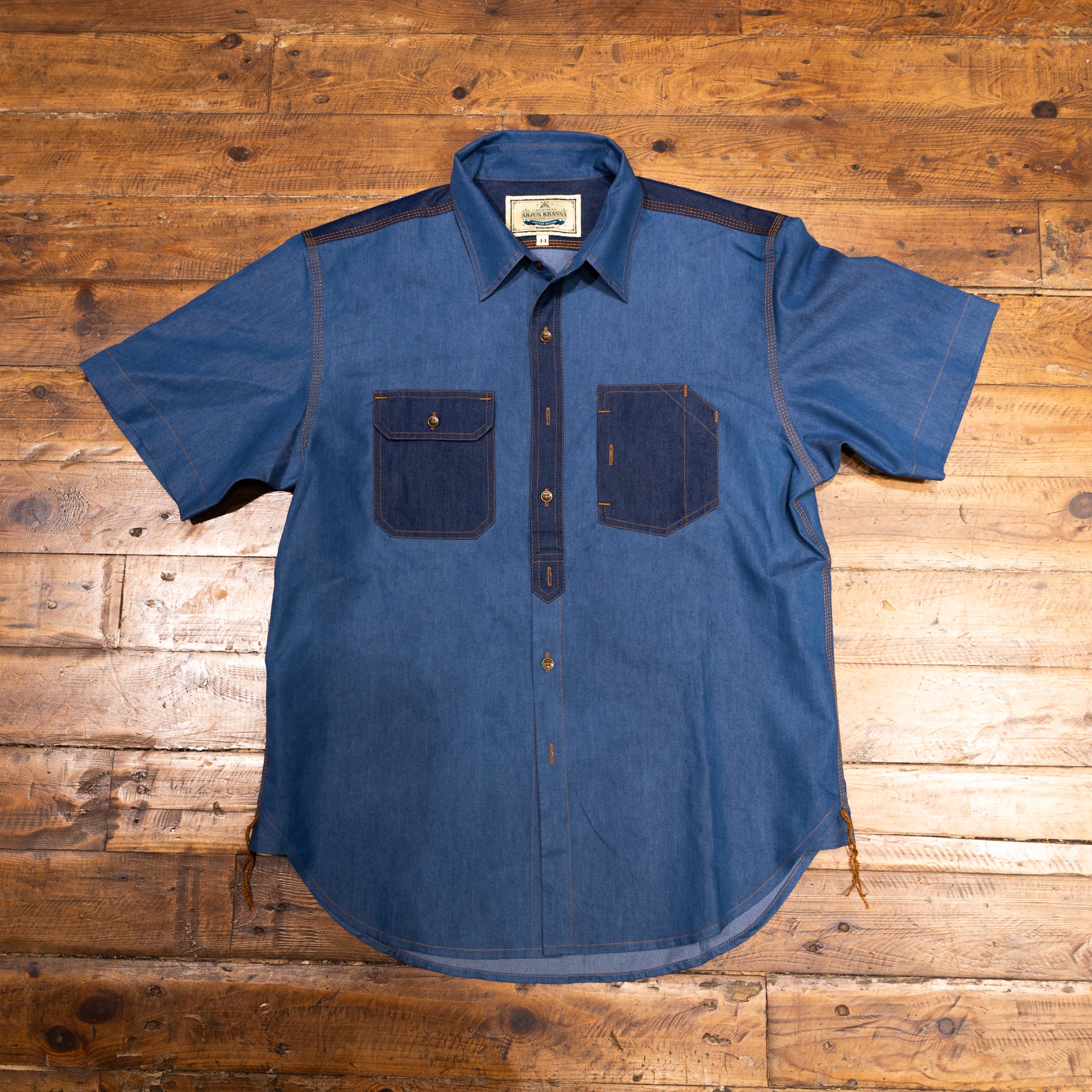 AK/PR/LOT1/SHRT029 Shirt Pattern 2 Indigo Cotton Functional Half Sleeve Shirt (Dark/Light Blue Combo) - INDIGO