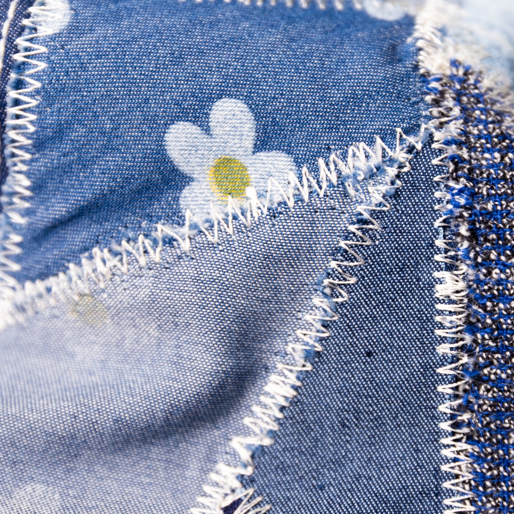 AK/PR/LOT1/SHRT036 Shirt Pattern 4 Repaired Handpainted Seafarer Chambray Shirt with Heavy Patchwork  - INDIGO