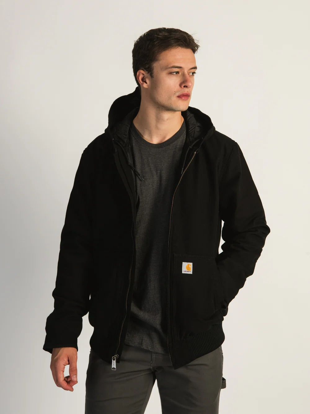 LOOSE FIT WASHED DUCK INSULATED ACTIVE JACKET - BLACK