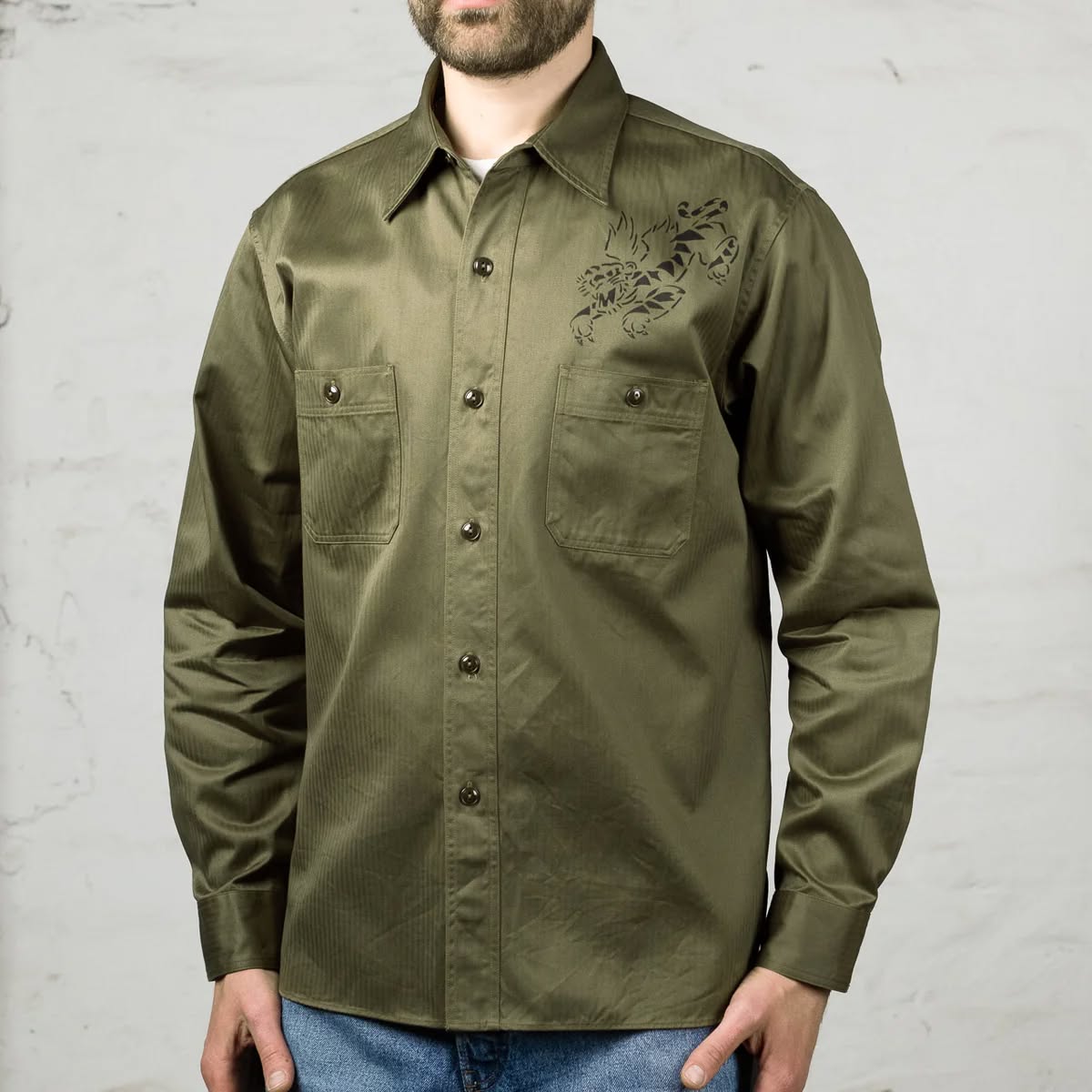 BR29476 HERRINGBONE Work Shirt Stencil Flying Tigers - INDIGO