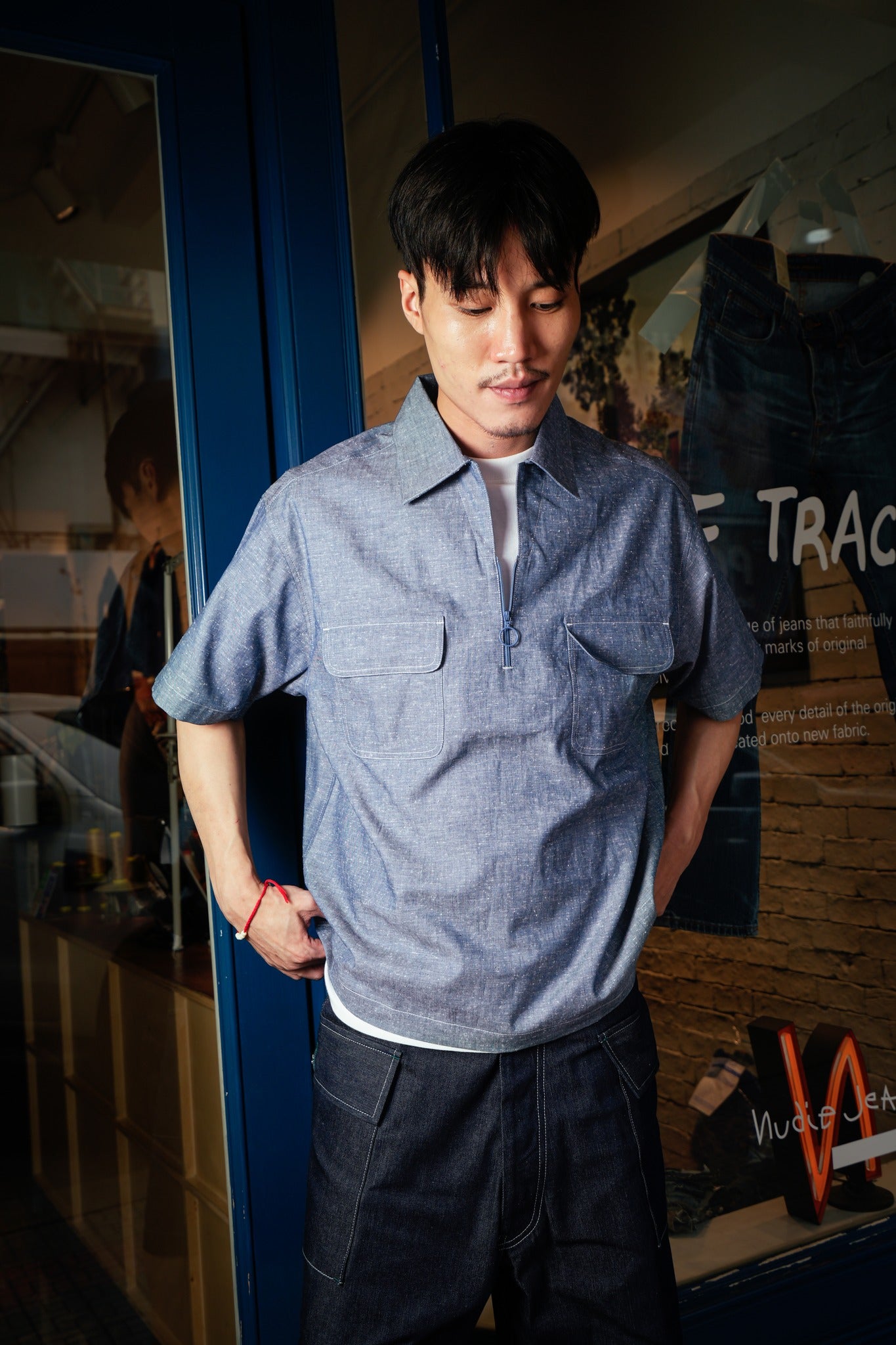 HALF ZIP WORK SHIRT - NEP CHAMBRAY