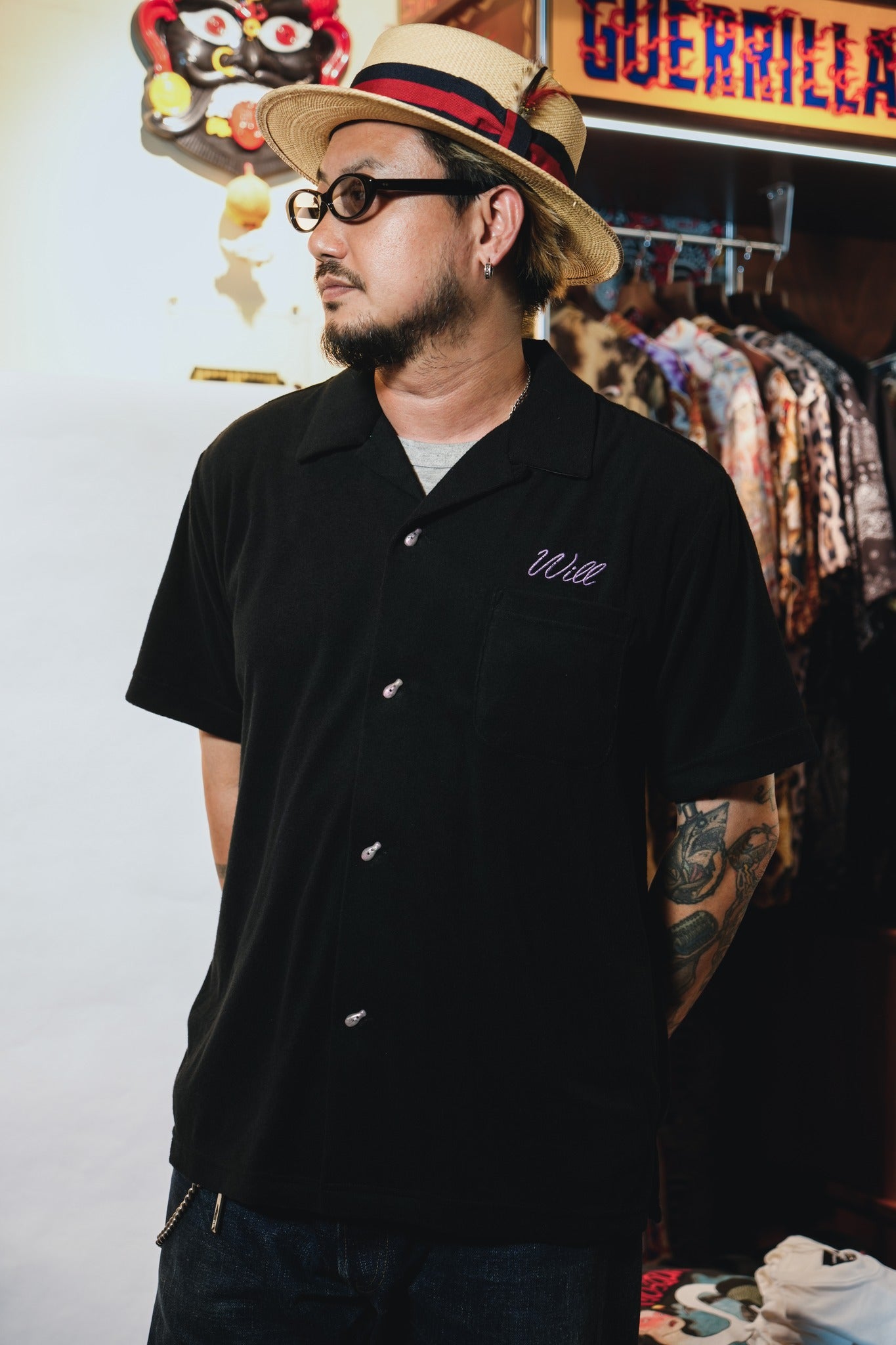 41240 PILE BOWLING SHIRT (EAGLE) - BLACK