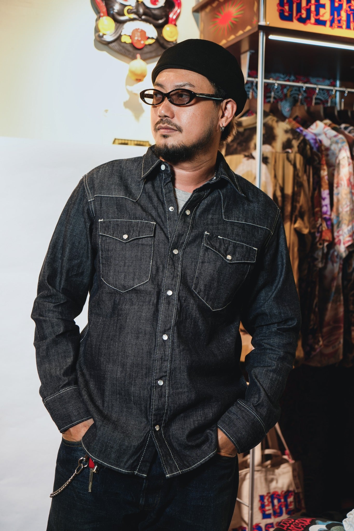 40695 USA COTTON DENIM WESTERN SHIRT - INDIGO