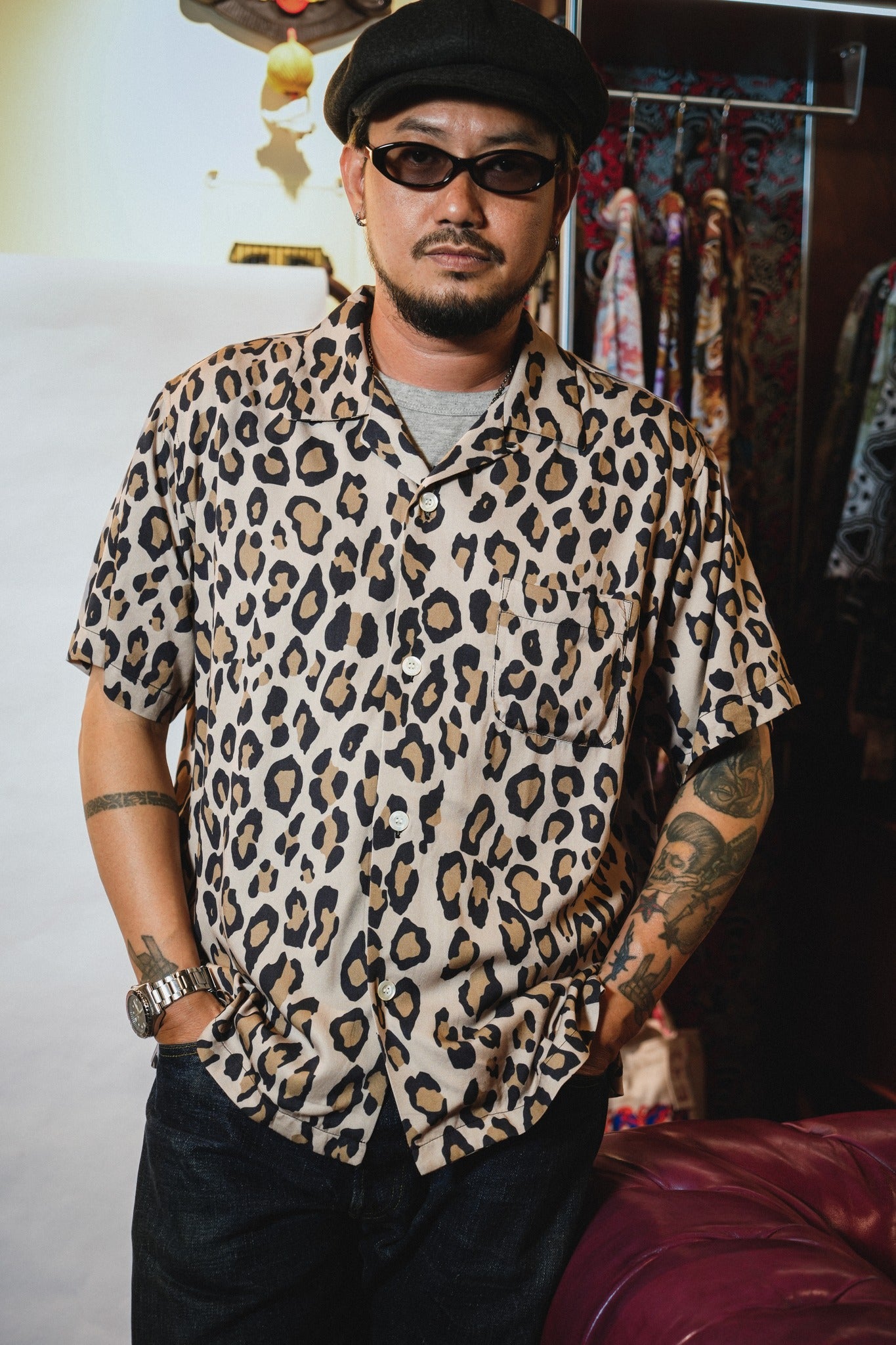 41195 ALOHA SHIRT (LEOPARD) - KHAKI