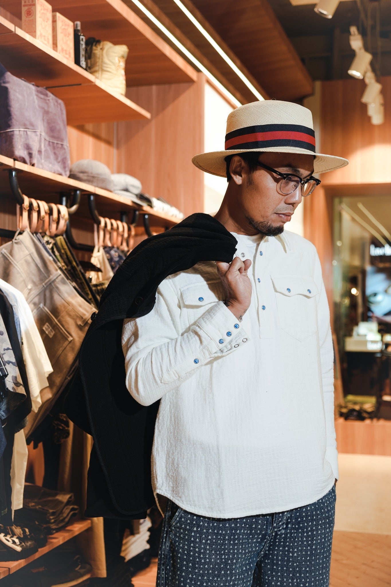 SASHIKO AMERICAN COWBOY SHIRT - WHITE