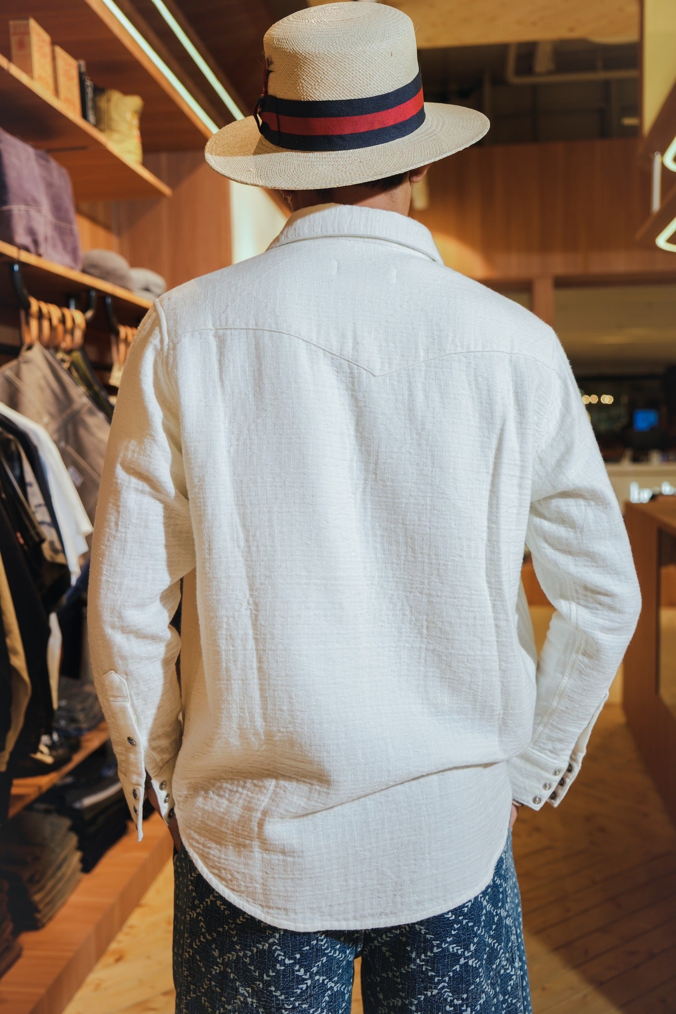SASHIKO AMERICAN COWBOY SHIRT - WHITE