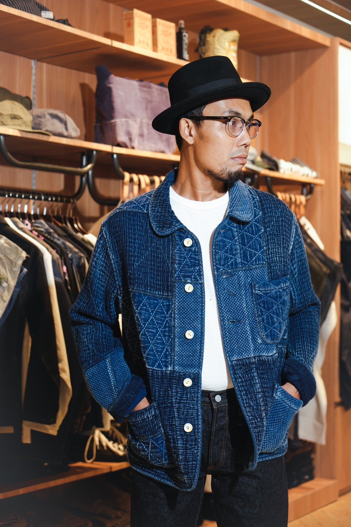 SASHIKO&KENDO LIGHT WASH FRENCH JACKET - INDIGO