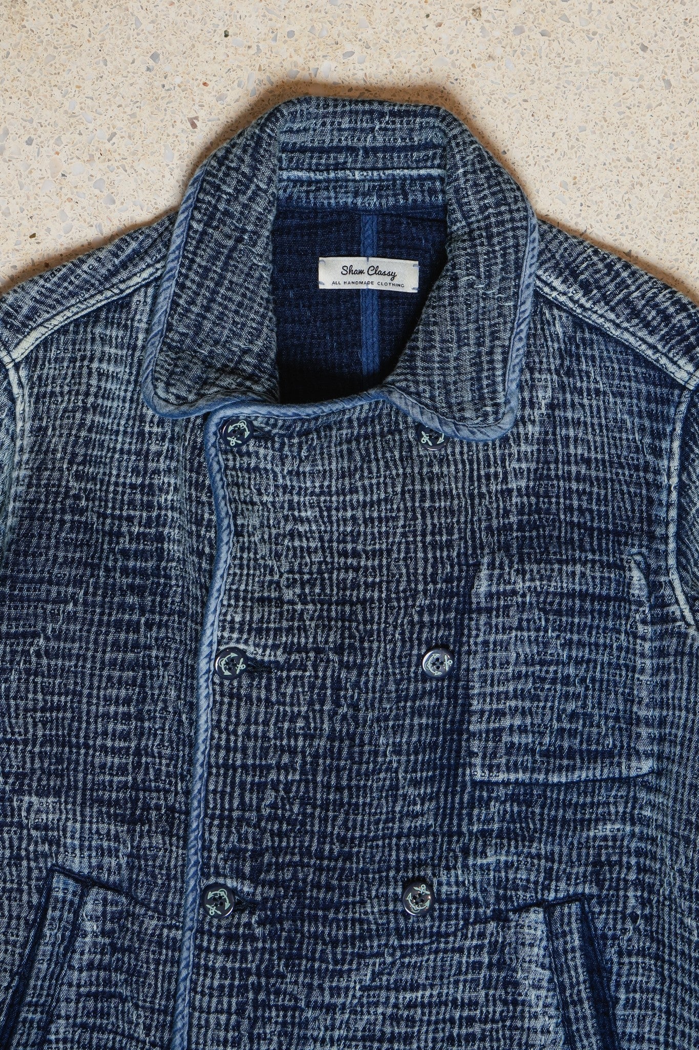 HEAVY SASHIKO DOUBLE-BREASTED CLASSIC JACKET - INDIGO