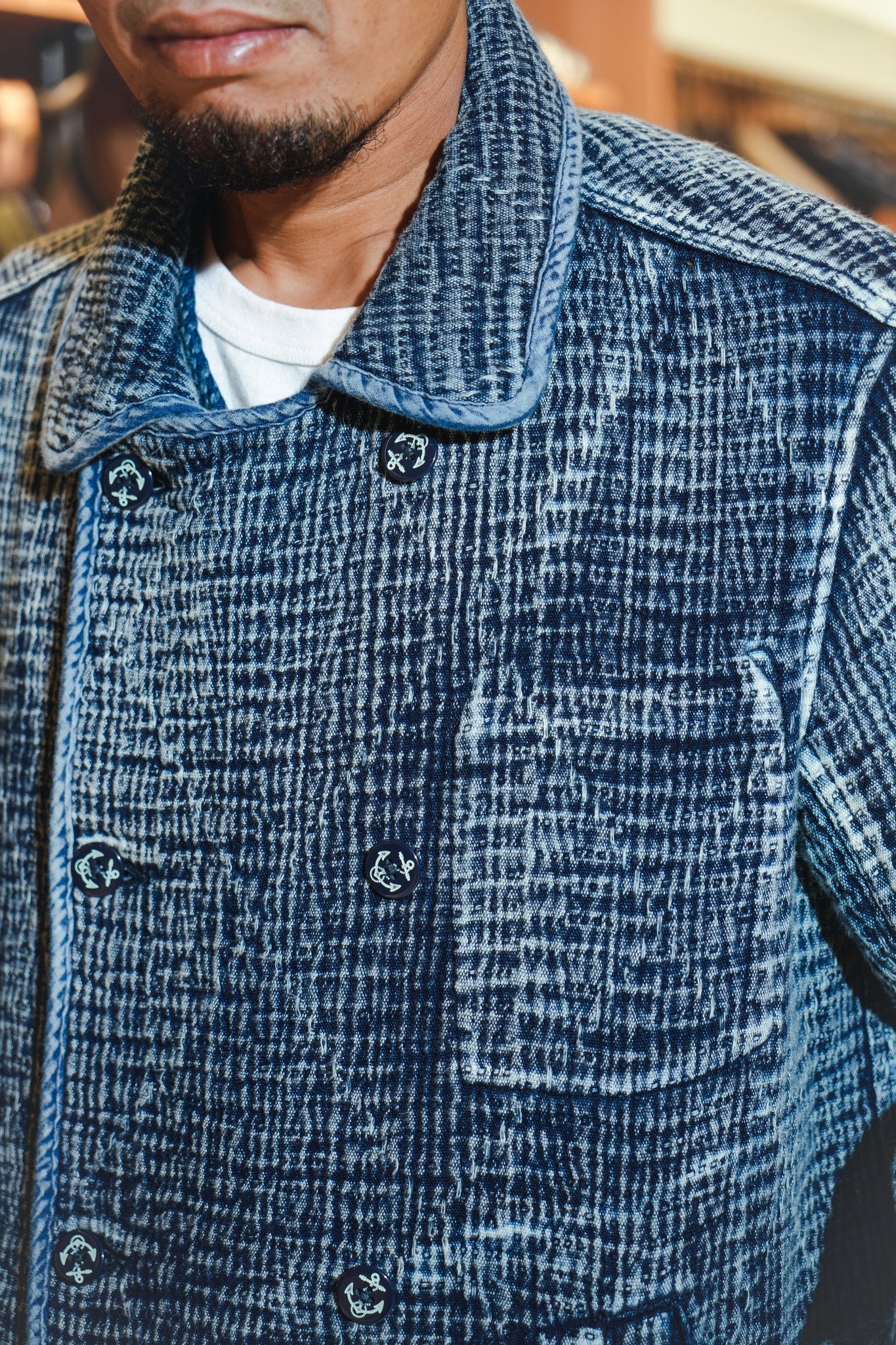 HEAVY SASHIKO DOUBLE-BREASTED CLASSIC JACKET - INDIGO