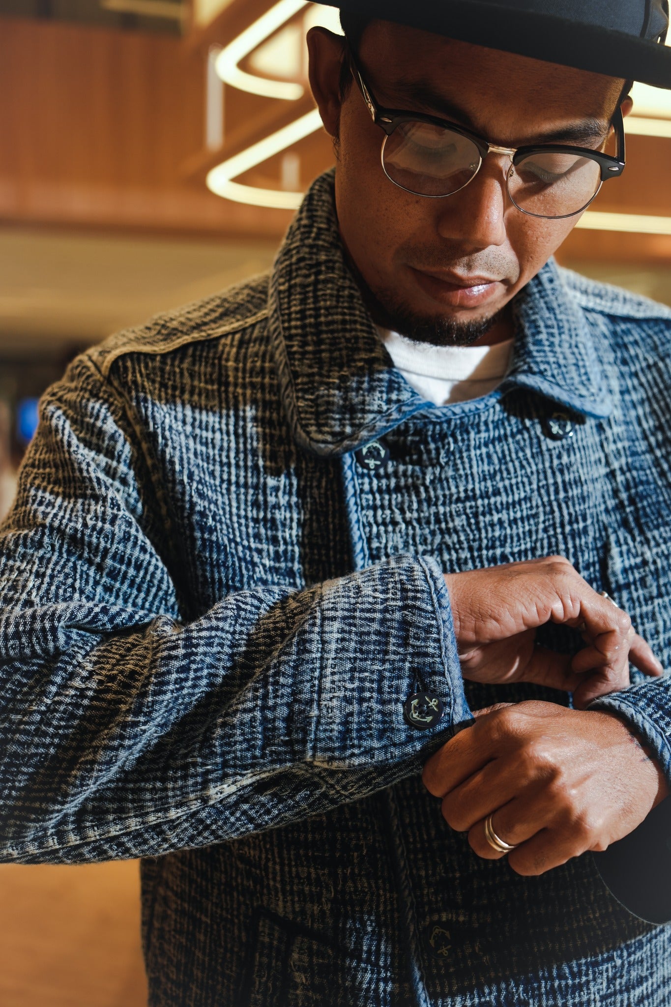 HEAVY SASHIKO DOUBLE-BREASTED CLASSIC JACKET - INDIGO