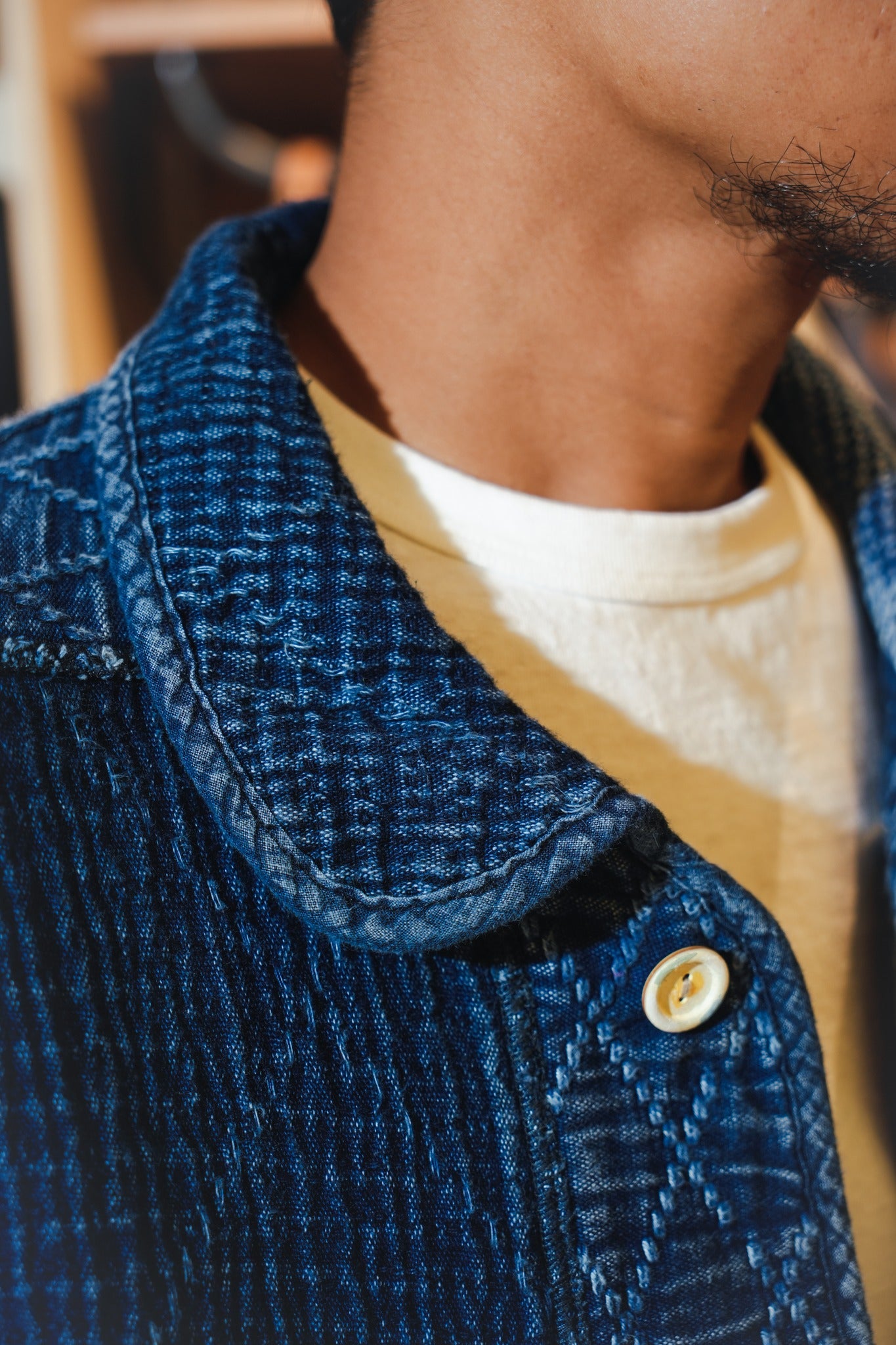 SASHIKO&KENDO LIGHT WASH FRENCH JACKET - INDIGO