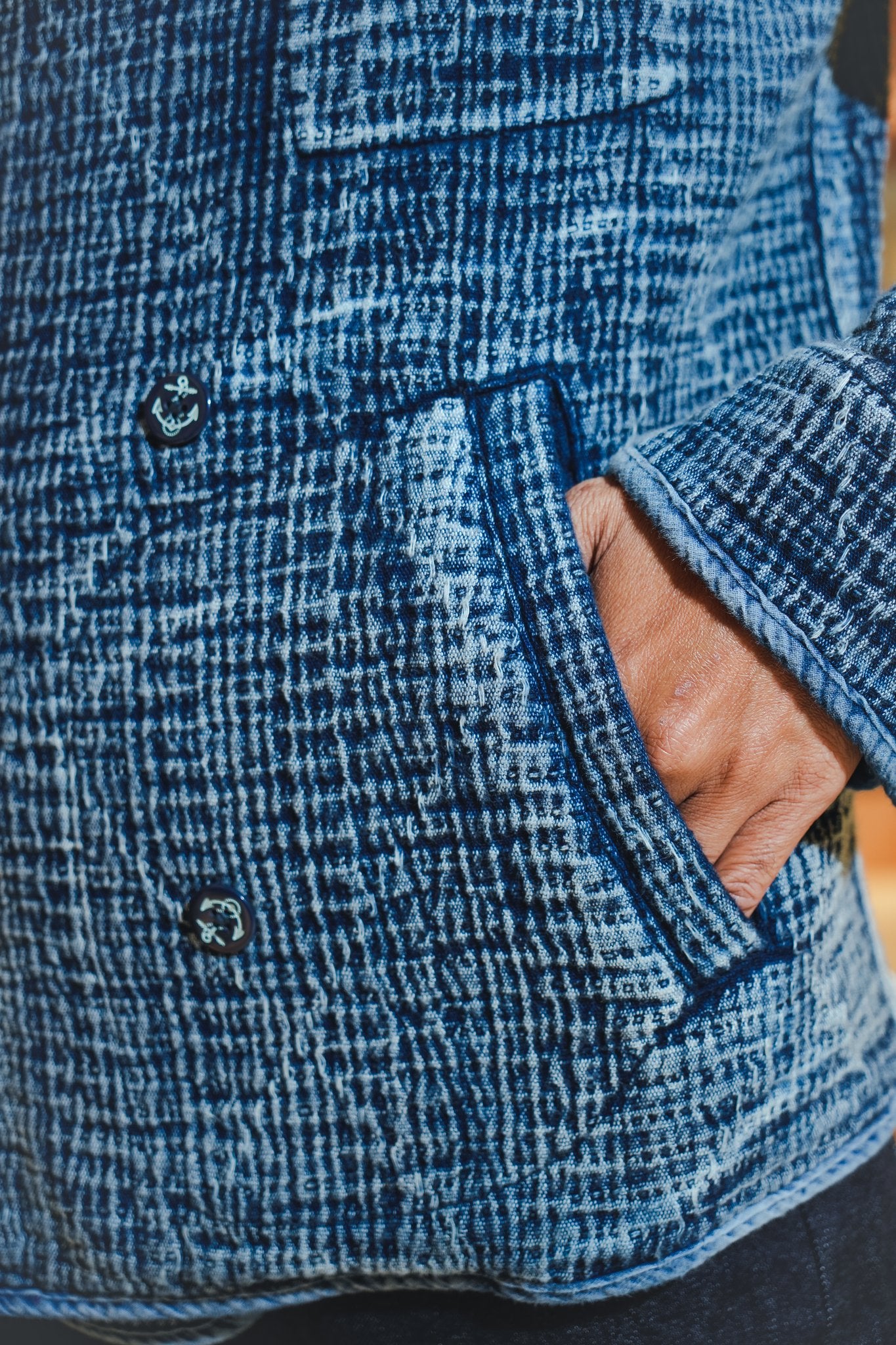 HEAVY SASHIKO DOUBLE-BREASTED CLASSIC JACKET - INDIGO