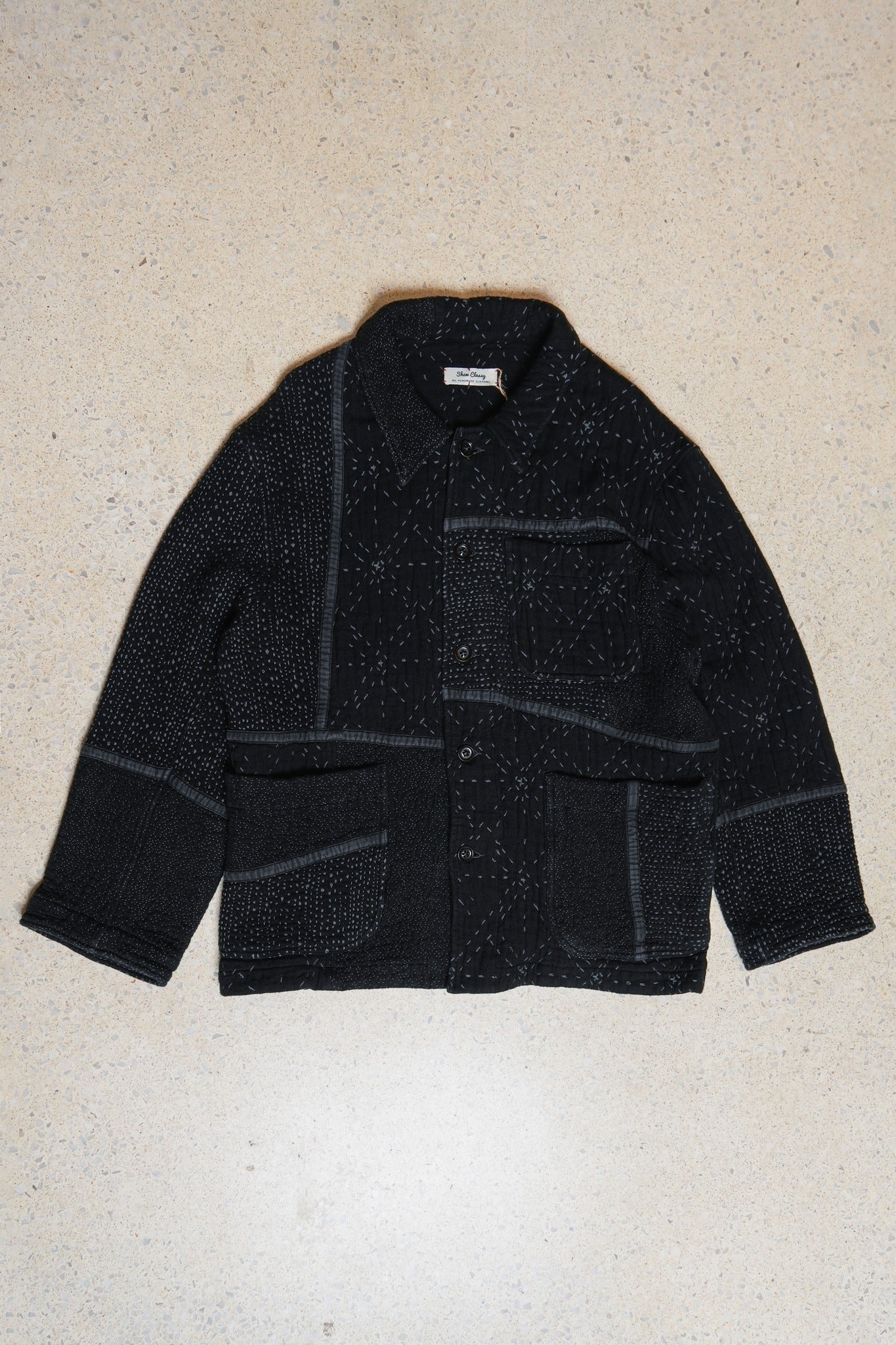 BLACK STARRY SASHIKO PATCH WORK BORO JACKET - BLACK