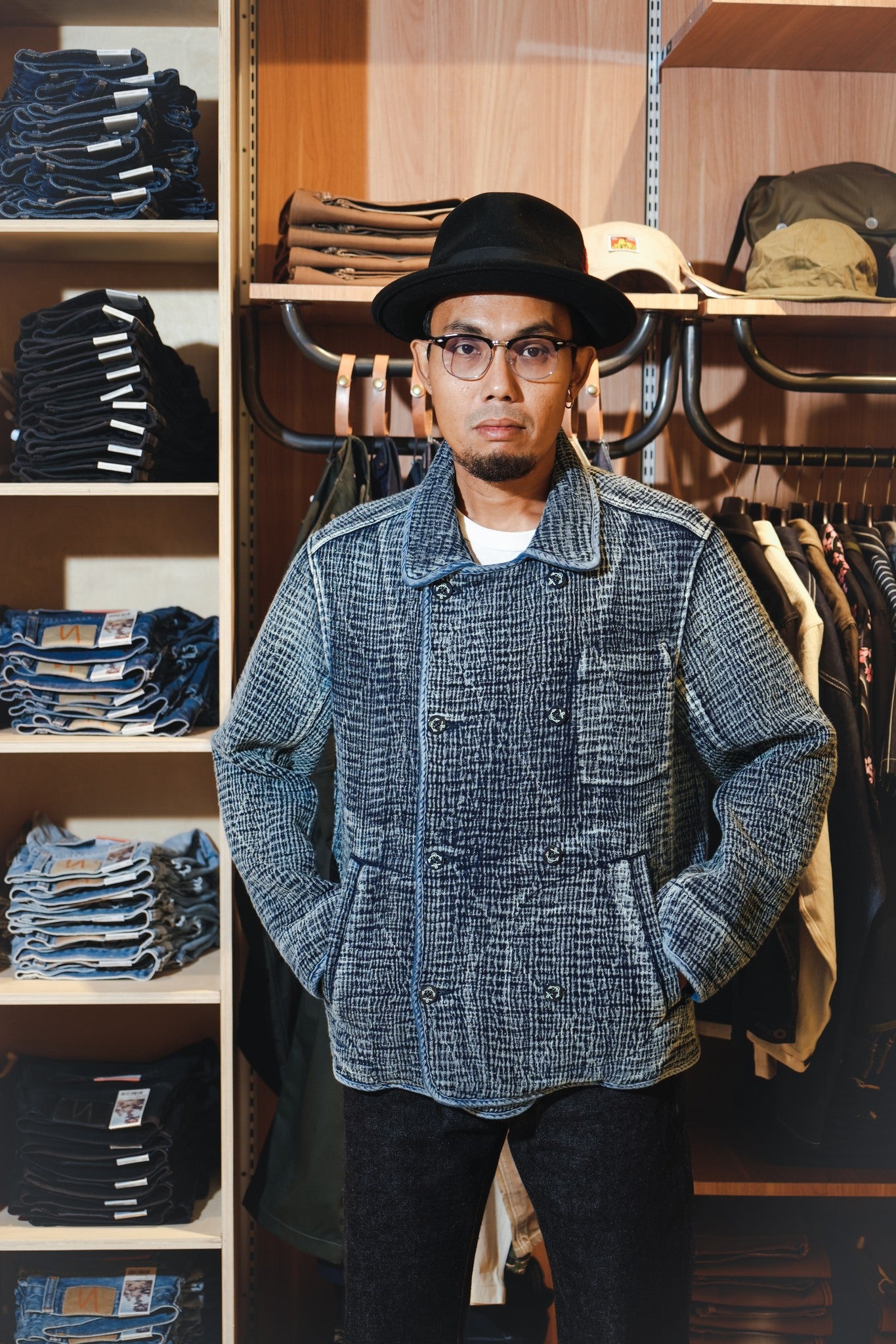 HEAVY SASHIKO DOUBLE-BREASTED CLASSIC JACKET - INDIGO