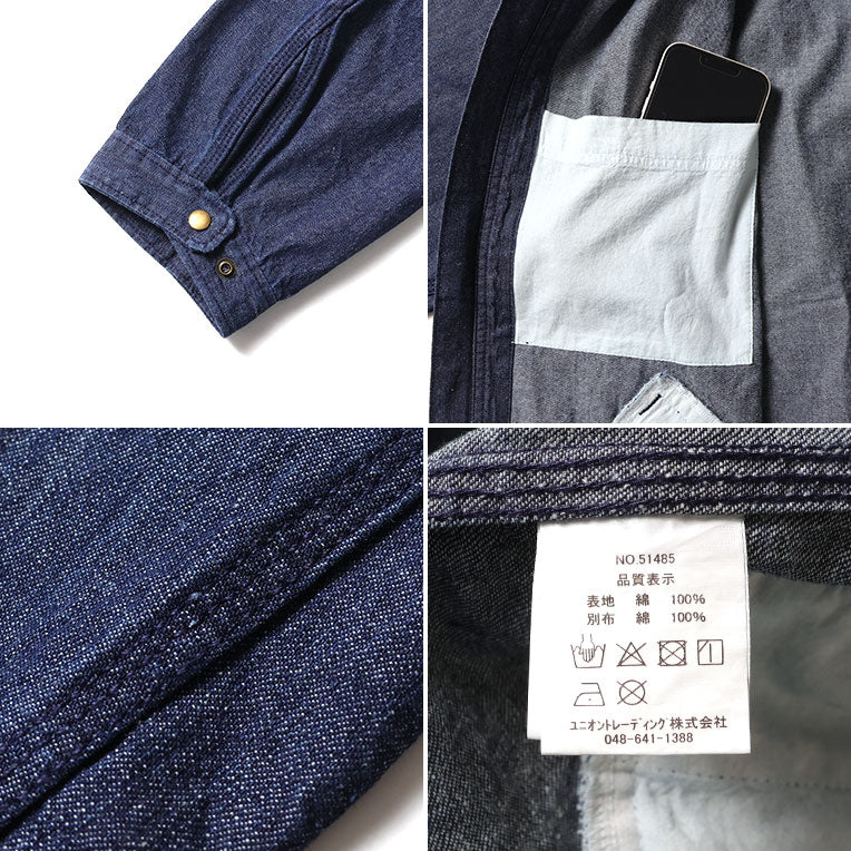 51485 DENIM ZIP WORK JACKET - INDIGO ONE WASH