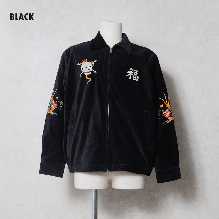 51641 VELVETEEN VIETNAM JACKET (SKULL) - BLACK