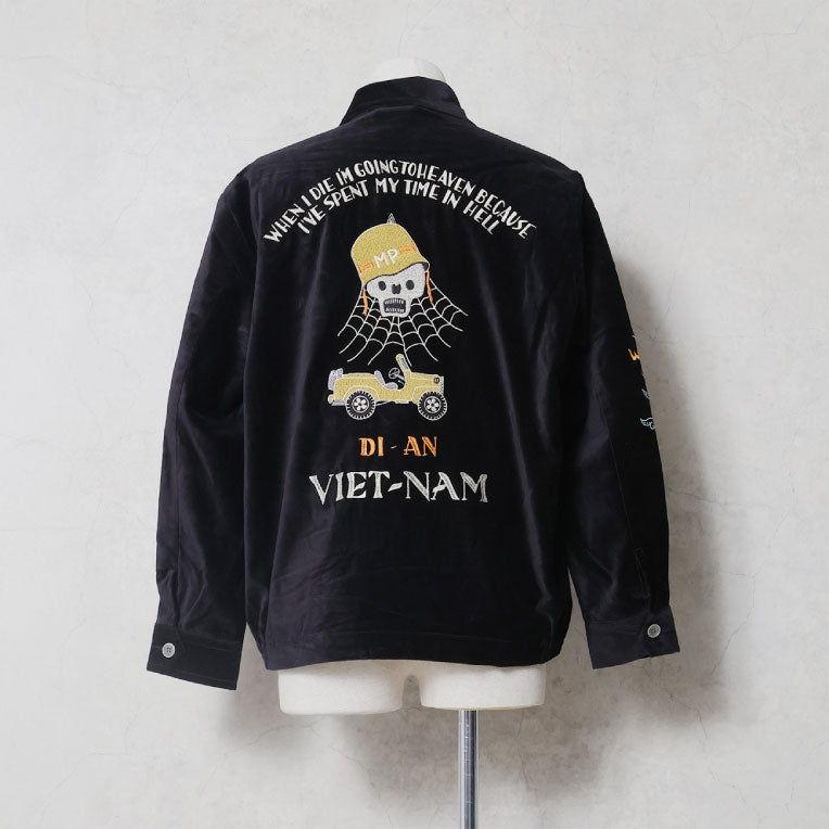 51641 VELVETEEN VIETNAM JACKET (SKULL) - BLACK