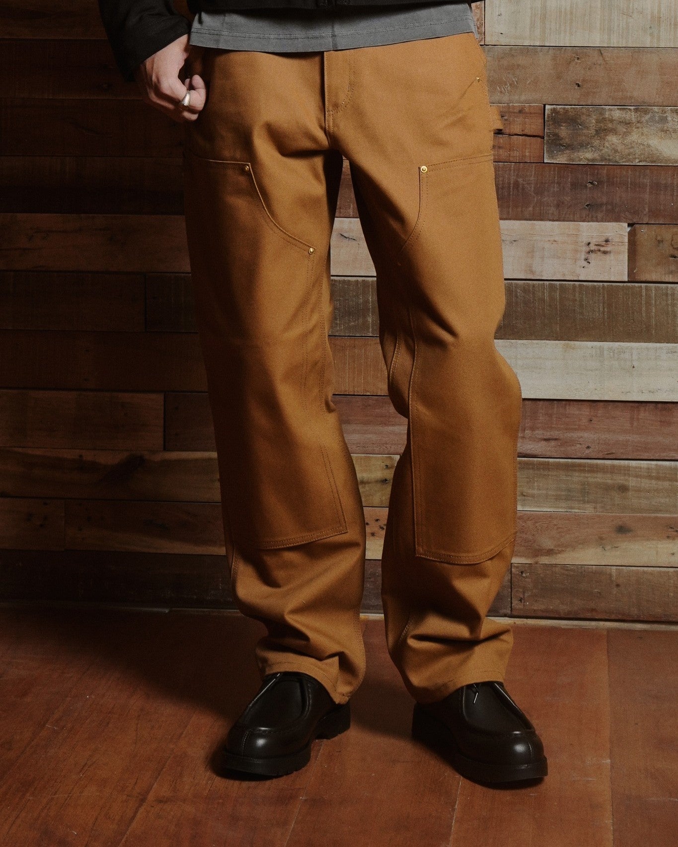 LOOSE STRAIGHT WASHED DUCK DOUBLE-FRONT DUNGAREE WORK PANTS