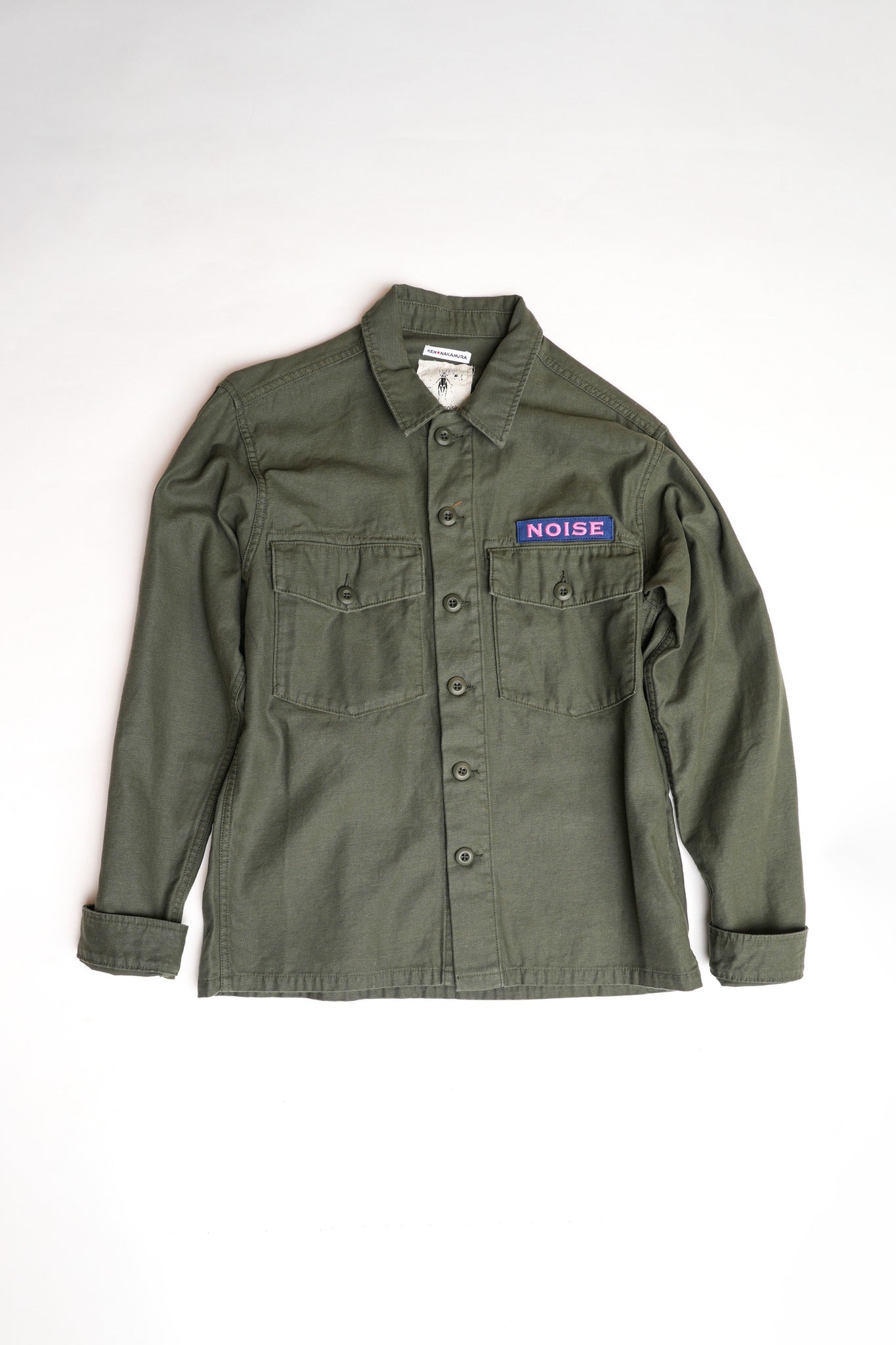 COTTON BACK SATIN OG SHIRT WITH EMBROIDERY - GREEN