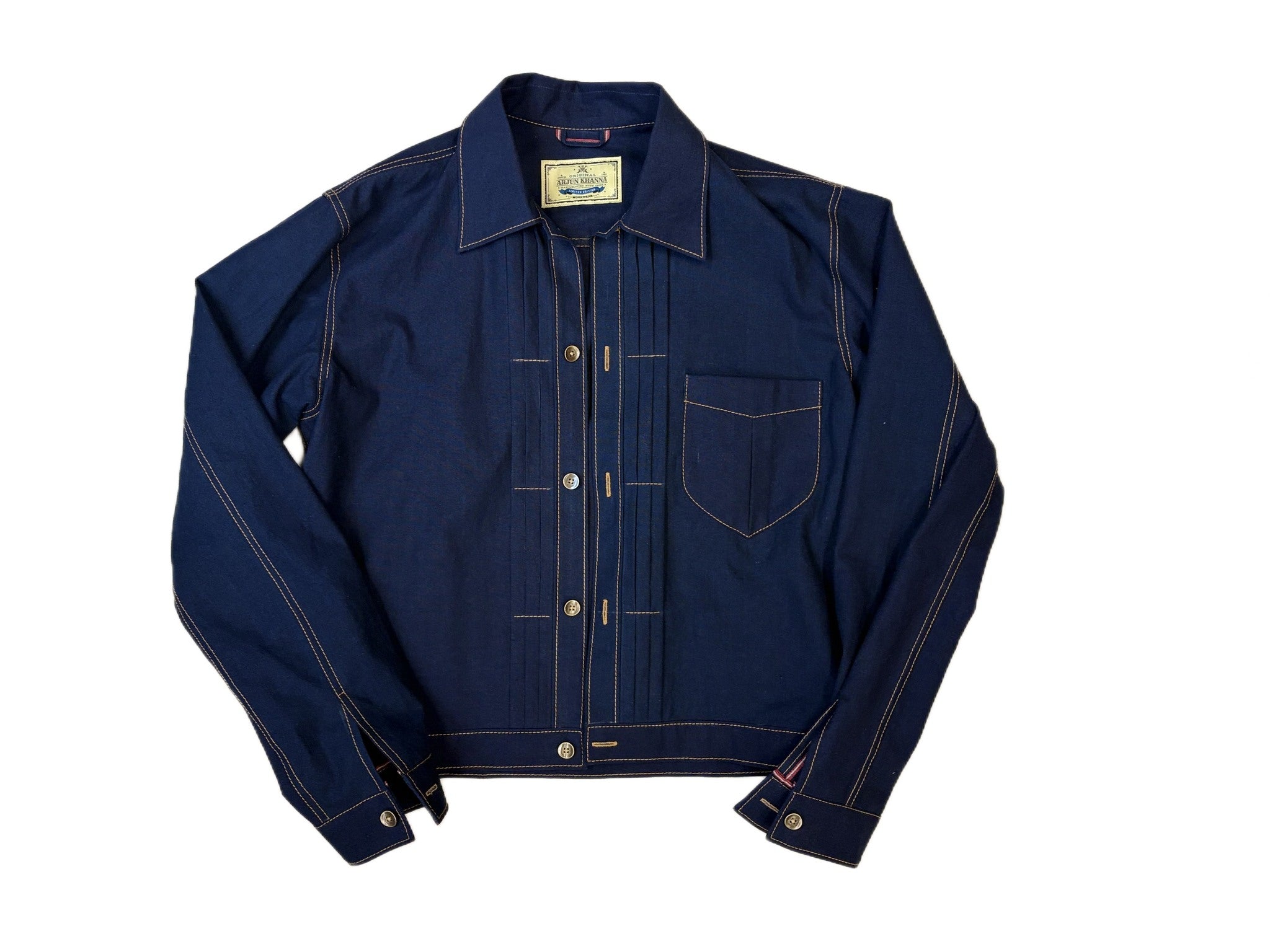 AK/PR/LOT2/JKT/032 Navy Cotton pleated Type-1 Shirt Jacket  - INDIGO